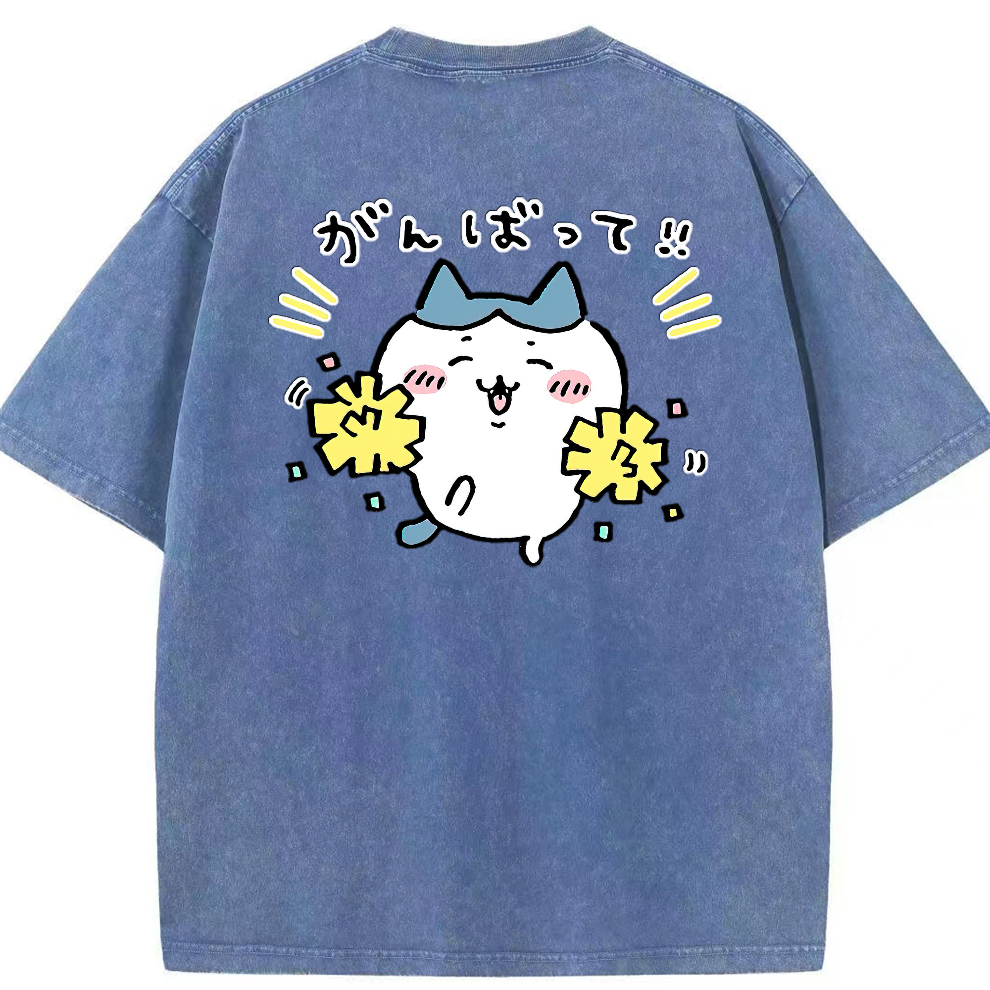 （画像用） ちいかわ ハチワレ Chii-kawa hachiware 綿100% ヴィンテージ風 半袖Tシャツ（背面プリント）