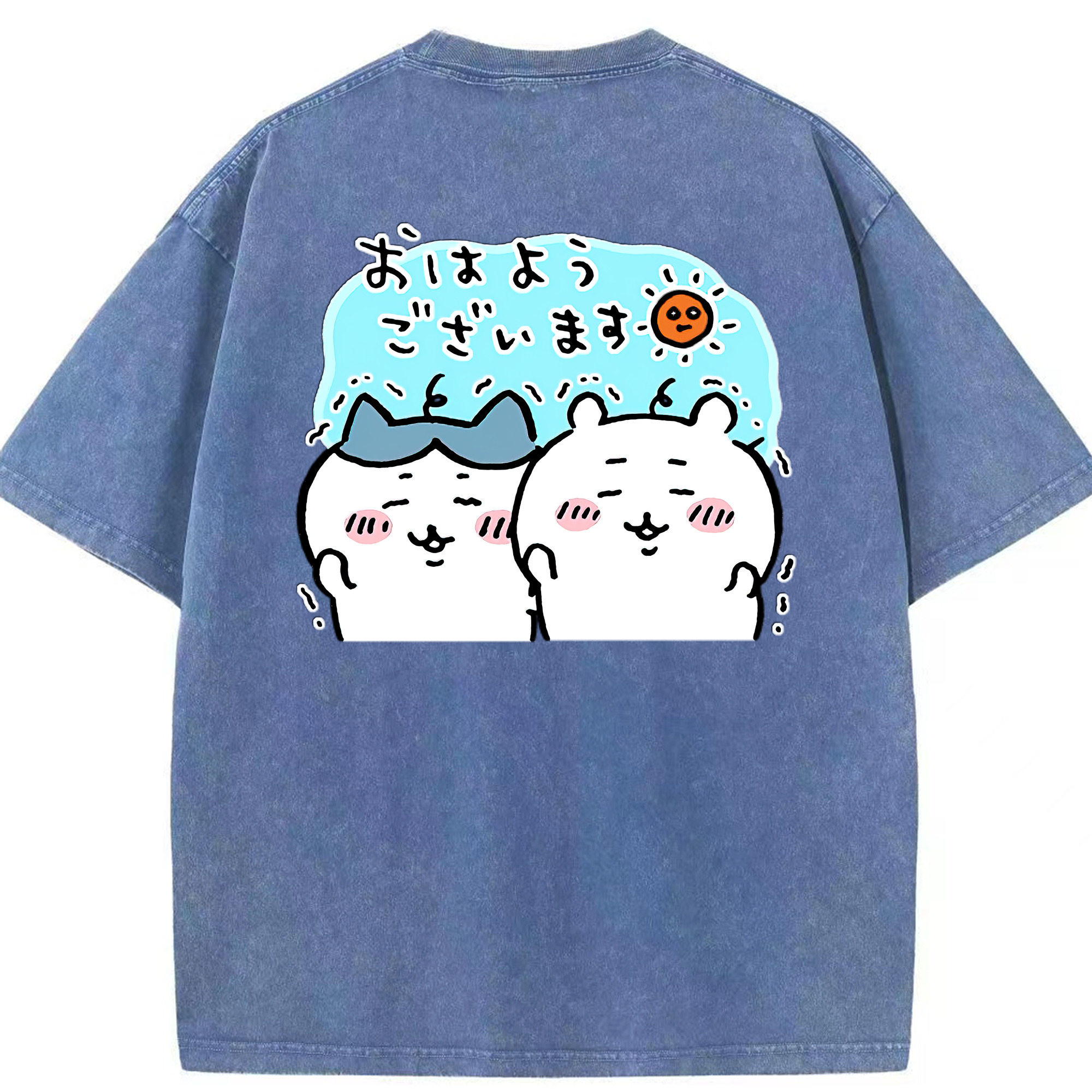 （画像用） ちいかわ ハチワレ Chii-kawa hachiware 綿100% ヴィンテージ風 半袖Tシャツ（背面プリント）