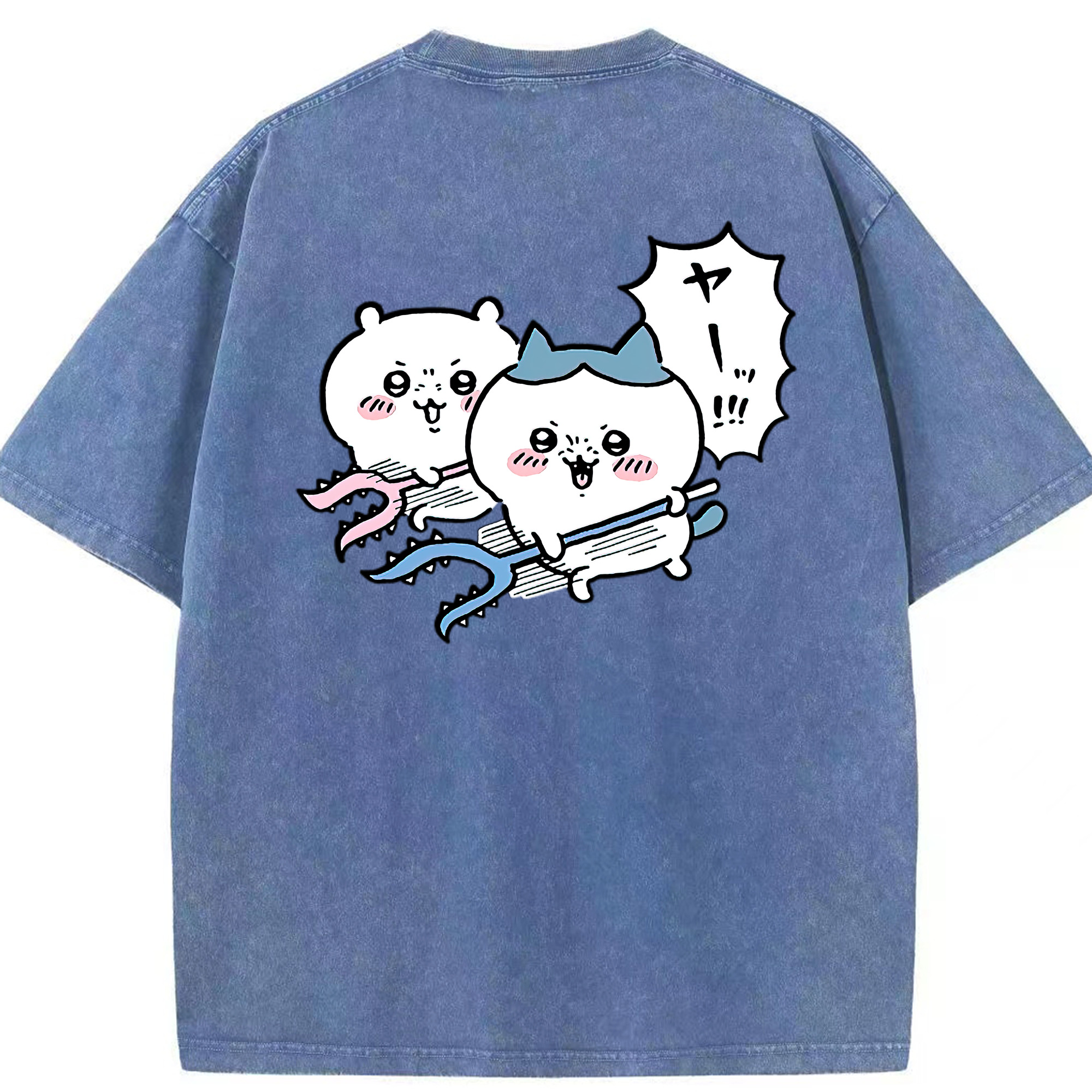 （画像用） ちいかわ ハチワレ Chii-kawa hachiware 綿100% ヴィンテージ風 半袖Tシャツ（背面プリント）