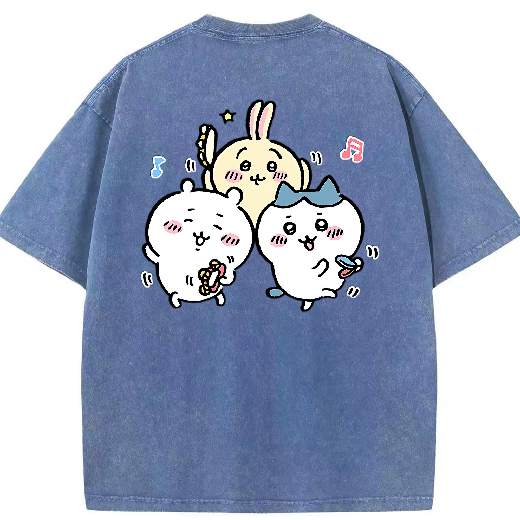 （画像用） ちいかわ ハチワレ Chii-kawa hachiware 綿100% ヴィンテージ風 半袖Tシャツ（背面プリント）