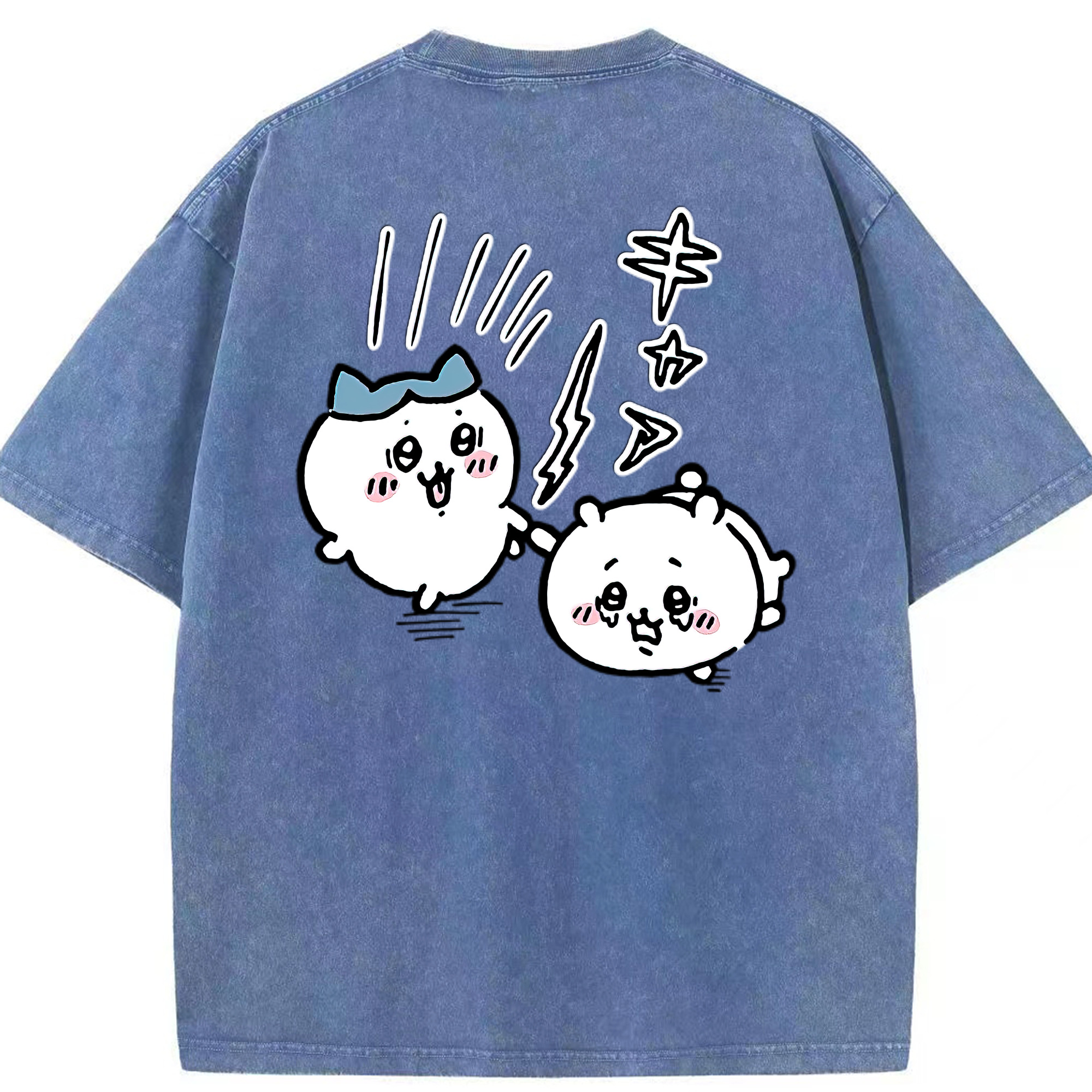 （画像用） ちいかわ ハチワレ Chii-kawa hachiware 綿100% ヴィンテージ風 半袖Tシャツ（背面プリント）