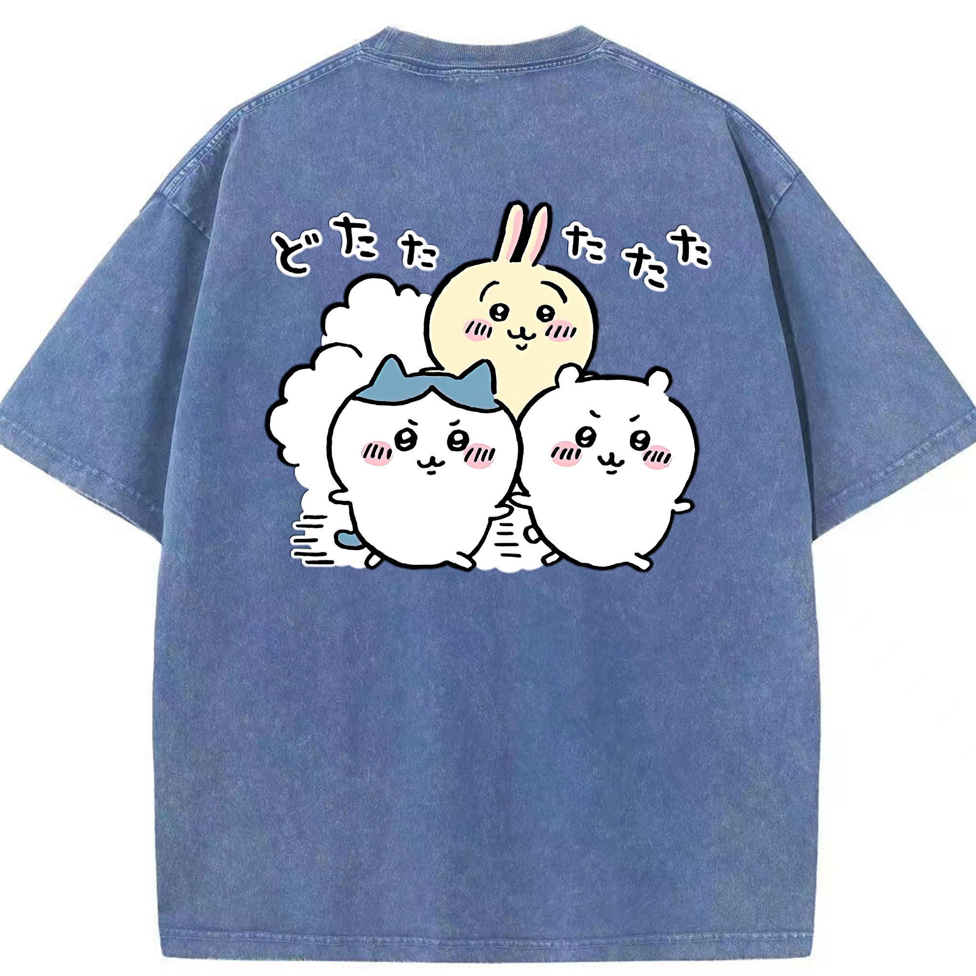 （画像用） ちいかわ ハチワレ Chii-kawa hachiware 綿100% ヴィンテージ風 半袖Tシャツ（背面プリント）