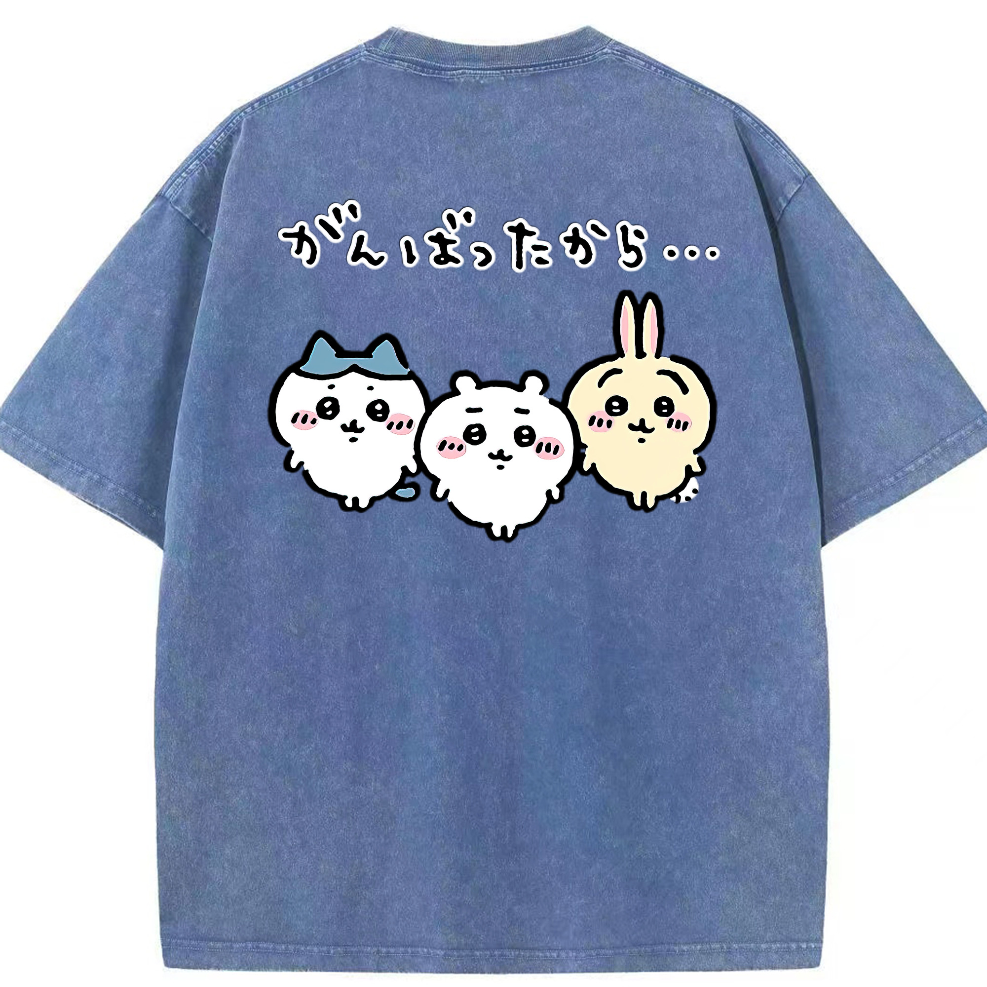 （画像用） ちいかわ ハチワレ Chii-kawa hachiware 綿100% ヴィンテージ風 半袖Tシャツ（背面プリント）