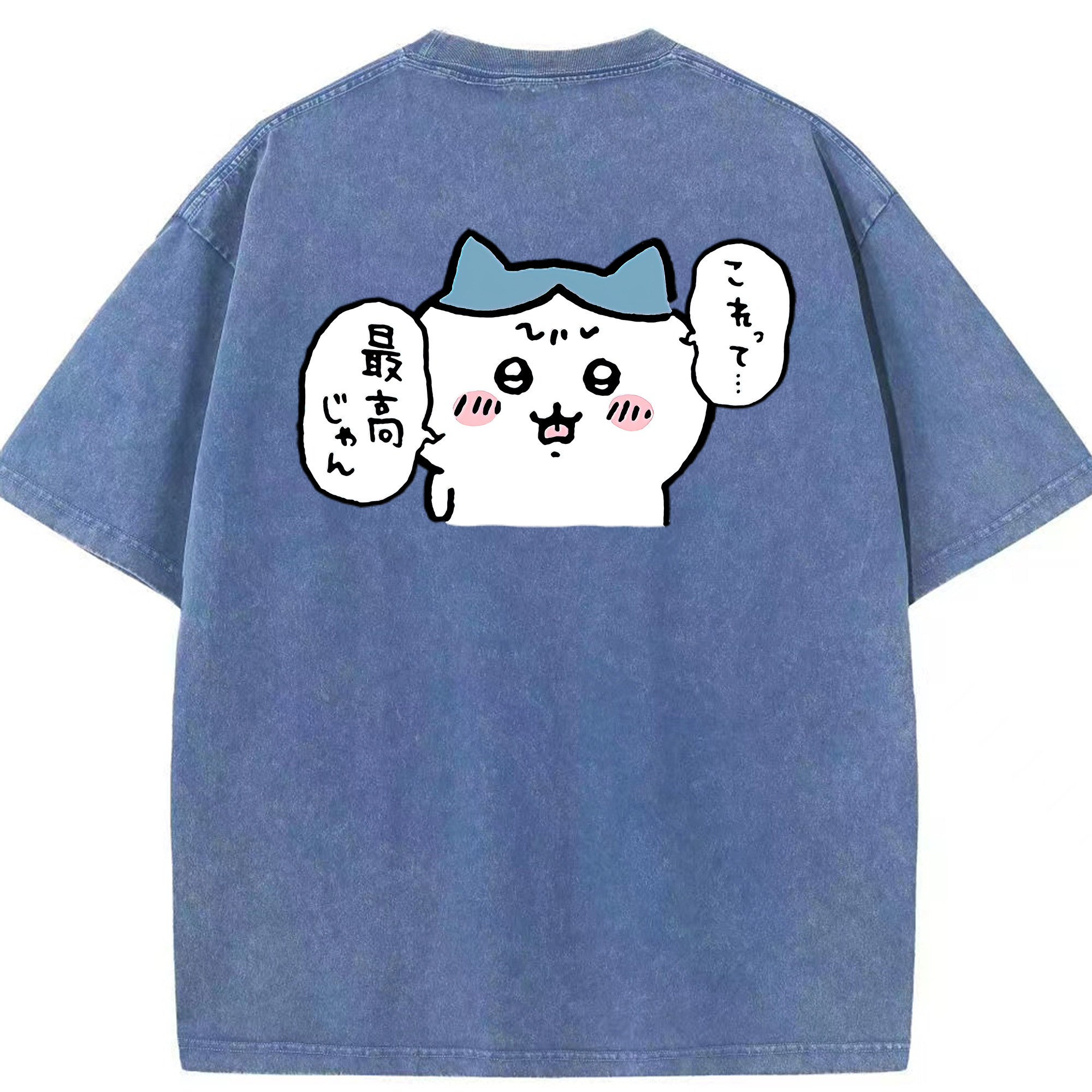 （画像用） ちいかわ ハチワレ Chii-kawa hachiware 綿100% ヴィンテージ風 半袖Tシャツ（背面プリント）