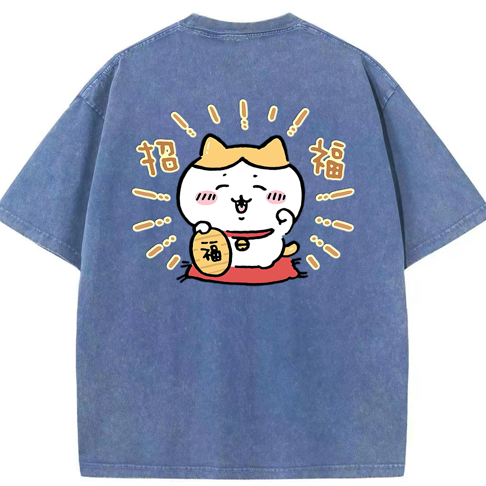 （画像用） ちいかわ ハチワレ Chii-kawa hachiware 綿100% ヴィンテージ風 半袖Tシャツ（背面プリント）