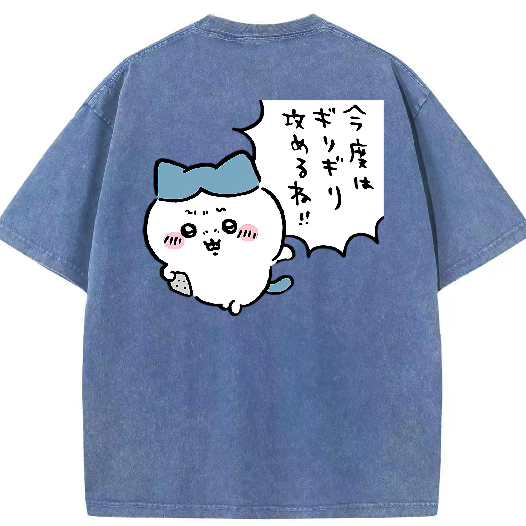 （画像用） ちいかわ ハチワレ Chii-kawa hachiware 綿100% ヴィンテージ風 半袖Tシャツ（背面プリント）