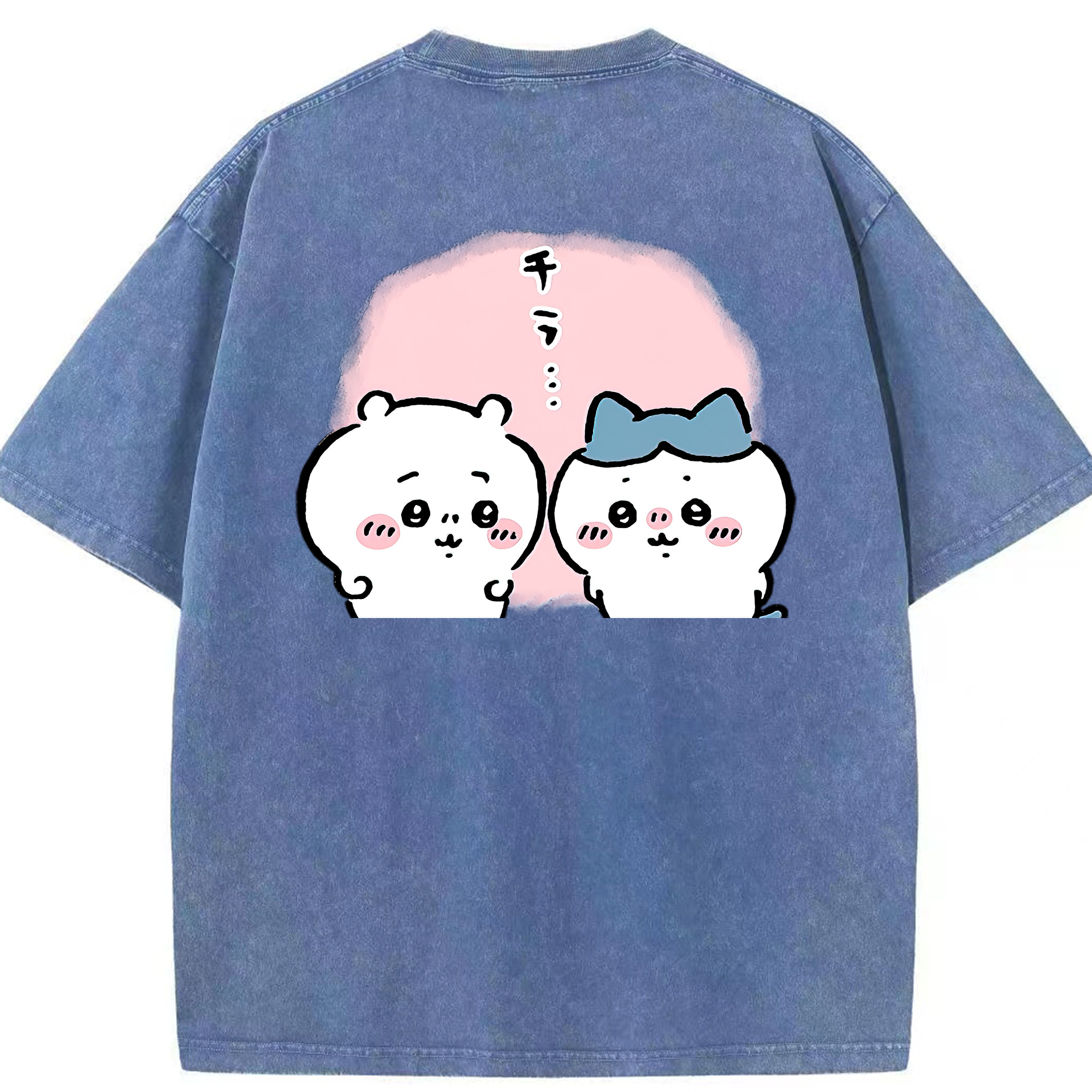 （画像用） ちいかわ ハチワレ Chii-kawa hachiware 綿100% ヴィンテージ風 半袖Tシャツ（背面プリント）