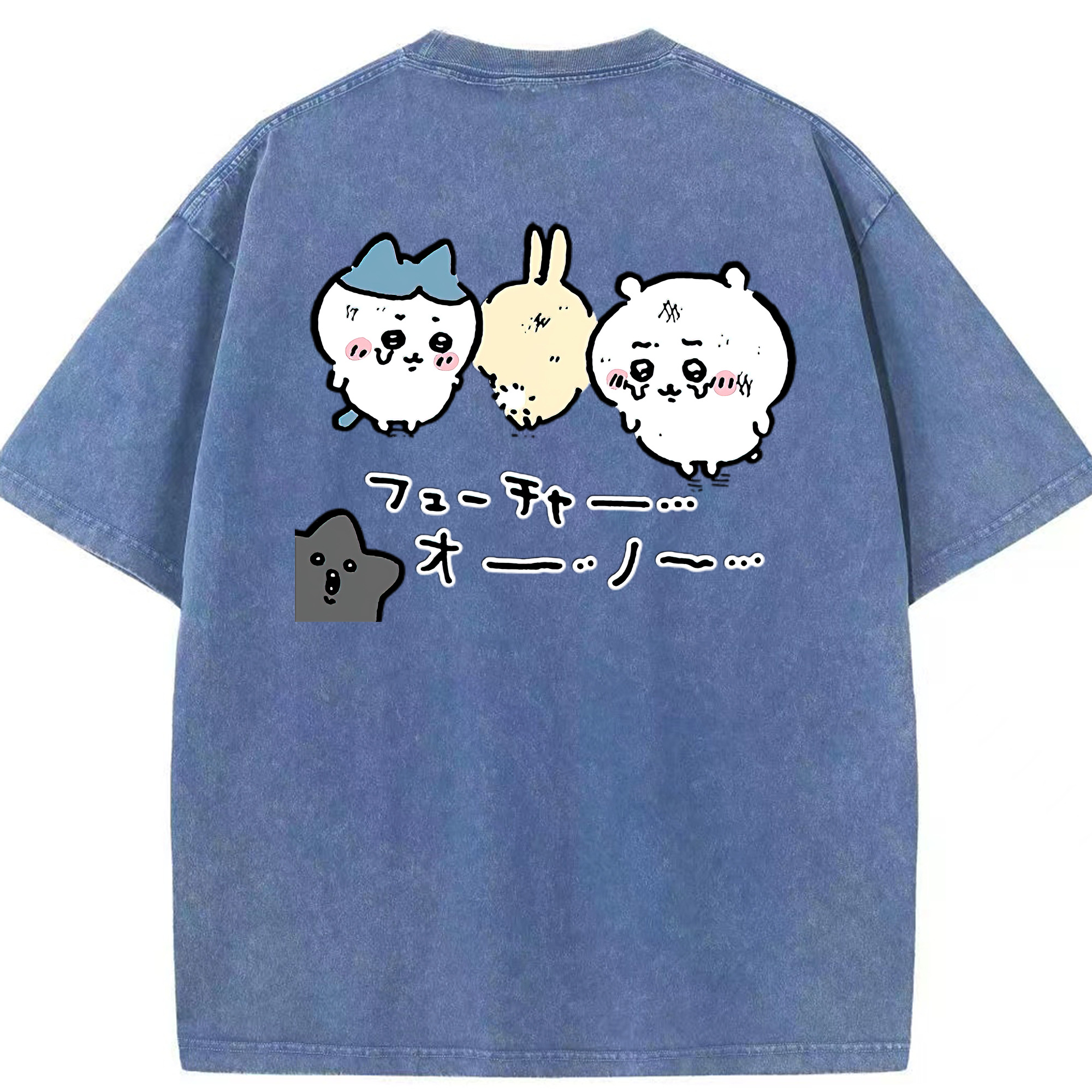 （画像用） ちいかわ ハチワレ Chii-kawa hachiware 綿100% ヴィンテージ風 半袖Tシャツ（背面プリント）