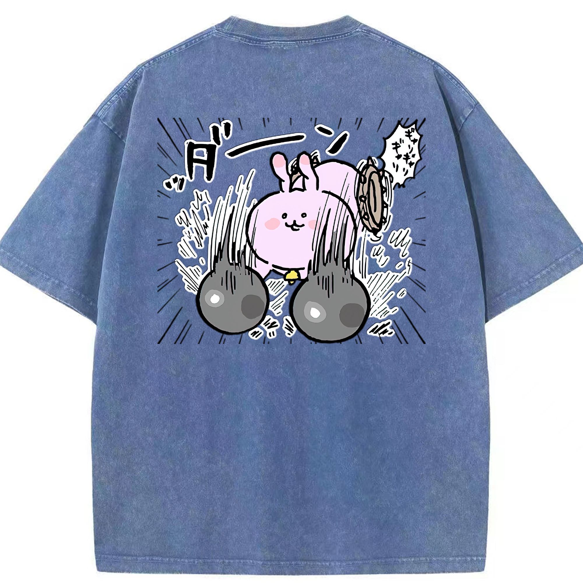 （画像用） ちいかわ うさぎ Chii-kawa usagi 綿100% ヴィンテージ風 半袖Tシャツ（背面プリント）