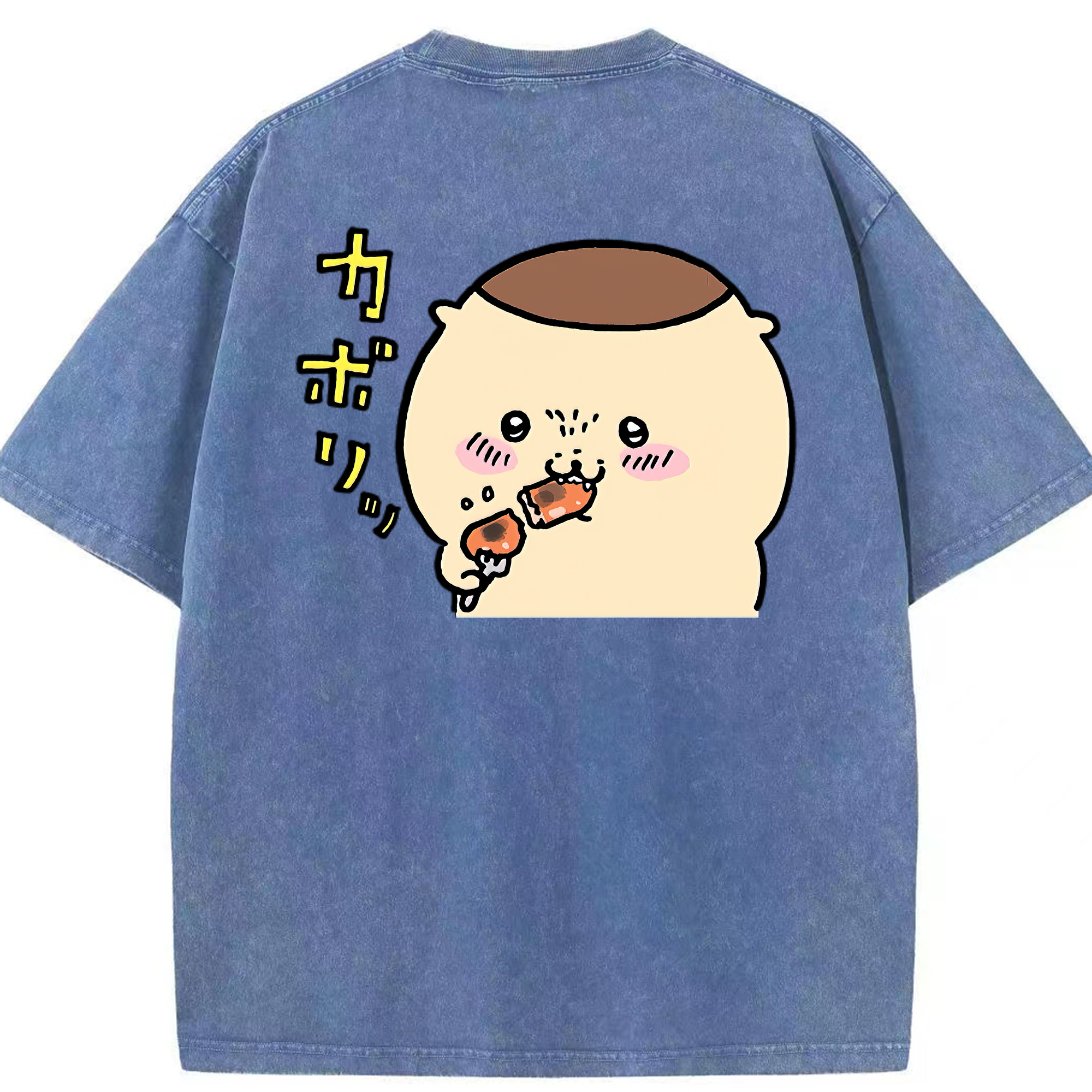 （画像用） ちいかわ くりまんじゅう Chii-kawa kuri manjū 綿100% ヴィンテージ風 半袖Tシャツ（背面プリント）