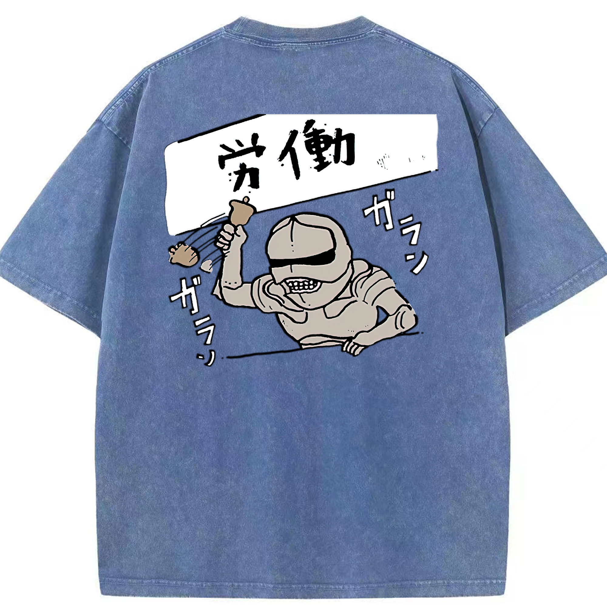 （画像用） ちいかわ 労働の鎧さん Chii-kawa Mr. Armor of Labor 綿100% ヴィンテージ風 半袖Tシャツ（背面プリント）