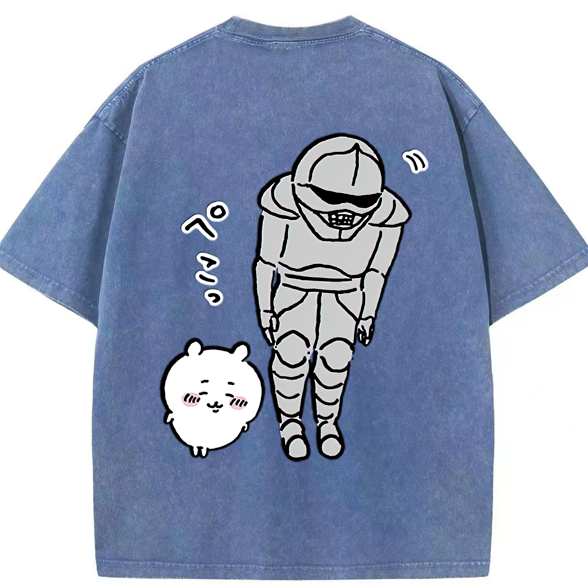 （画像用） ちいかわ 労働の鎧さん Chii-kawa Mr. Armor of Labor 綿100% ヴィンテージ風 半袖Tシャツ（背面プリント）