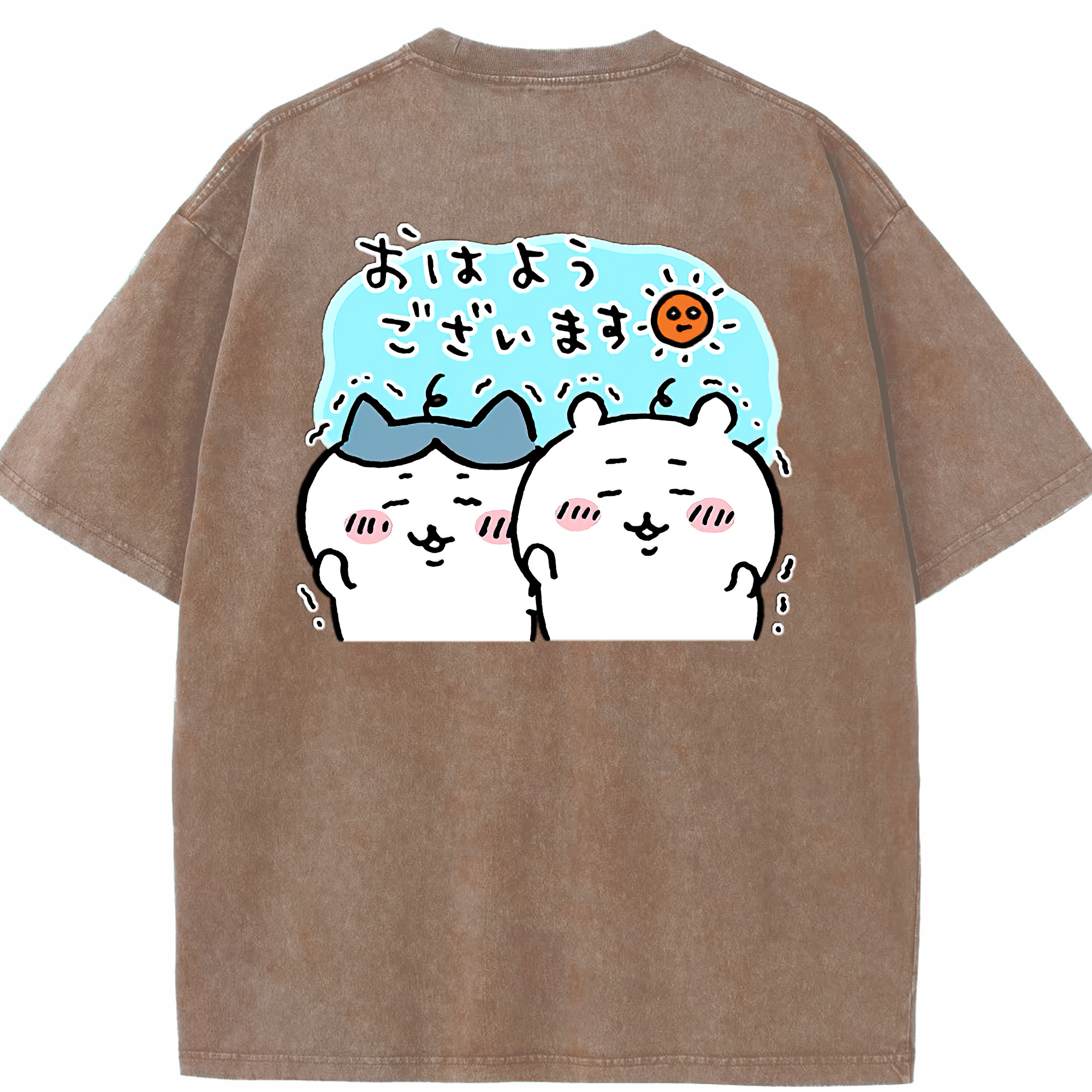 （画像用） ちいかわ ハチワレ Chii-kawa hachiware 綿100% ヴィンテージ風 半袖Tシャツ（背面プリント）