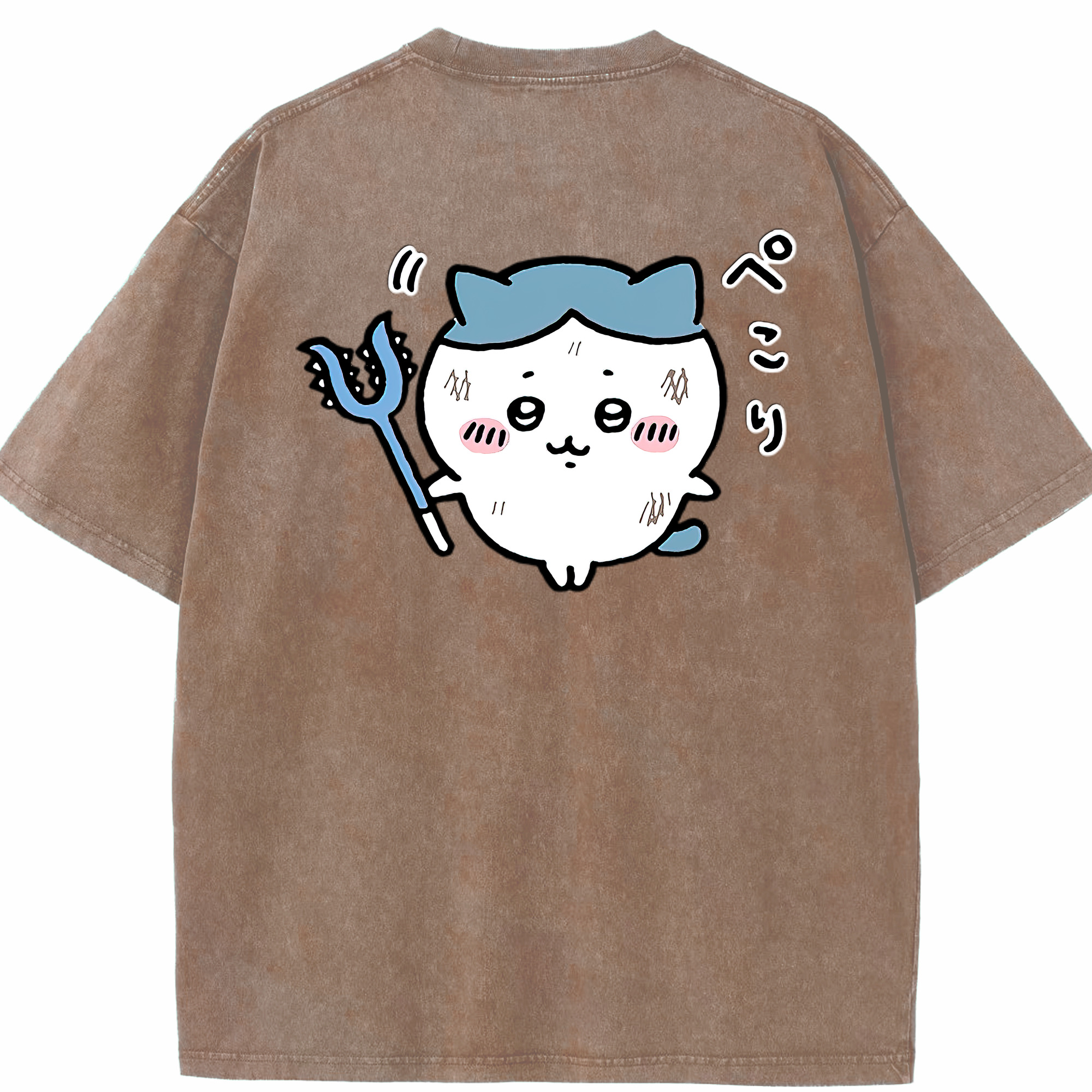 （画像用） ちいかわ ハチワレ Chii-kawa hachiware 綿100% ヴィンテージ風 半袖Tシャツ（背面プリント）