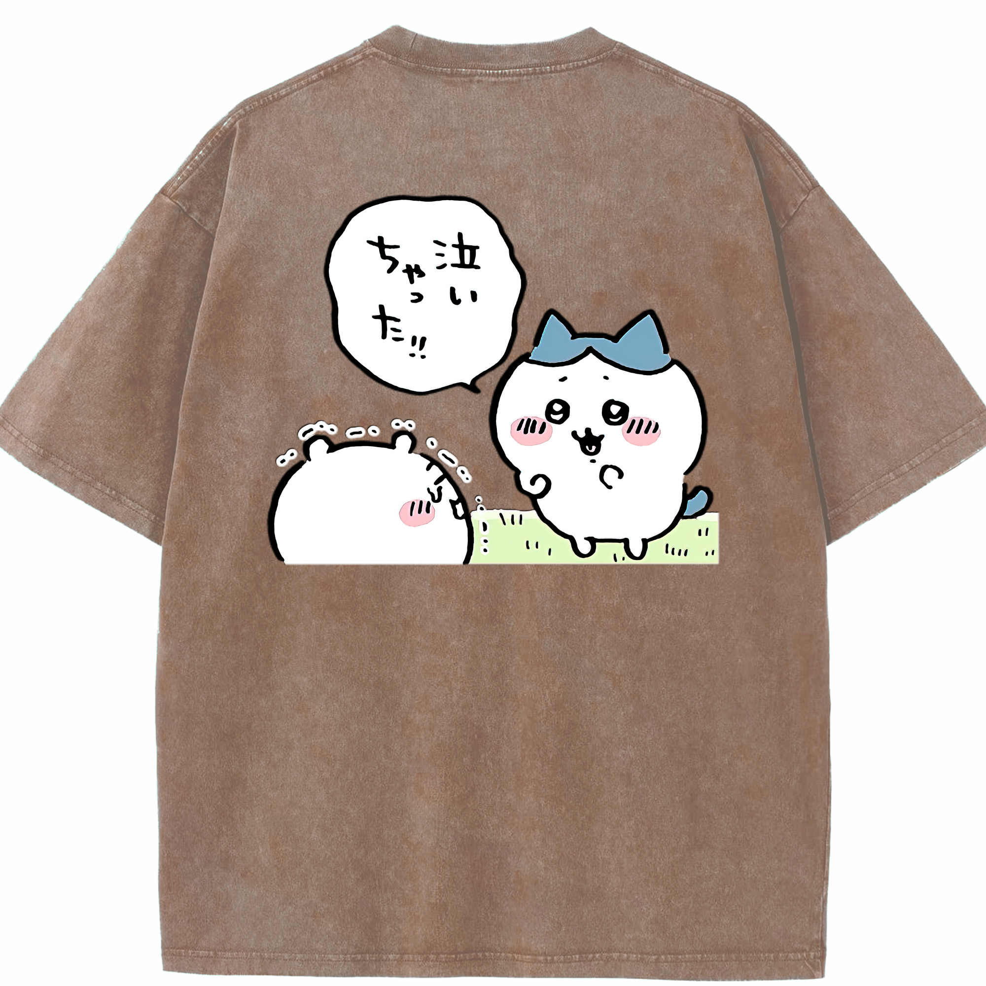 （画像用） ちいかわ ハチワレ Chii-kawa hachiware 綿100% ヴィンテージ風 半袖Tシャツ（背面プリント）