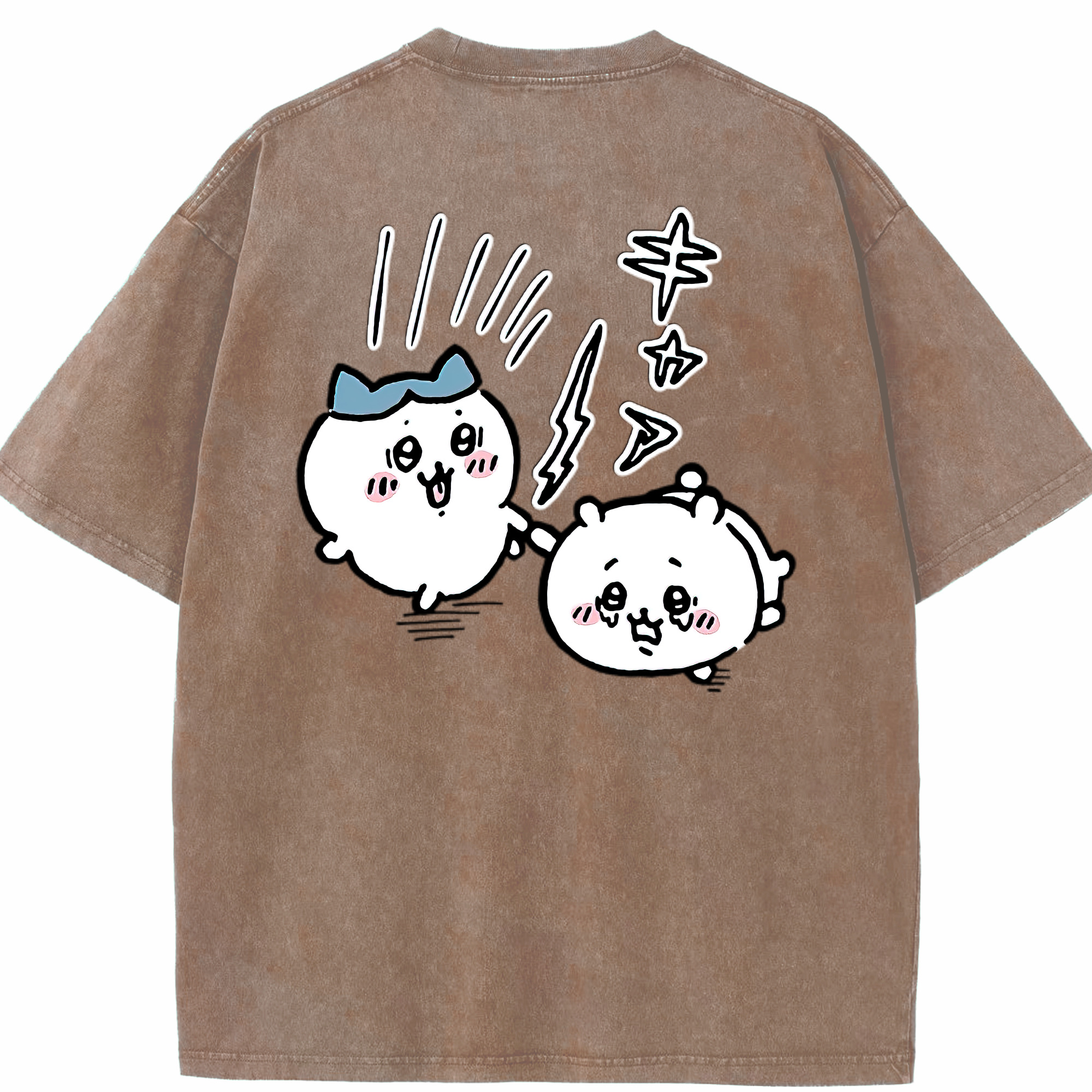 （画像用） ちいかわ ハチワレ Chii-kawa hachiware 綿100% ヴィンテージ風 半袖Tシャツ（背面プリント）