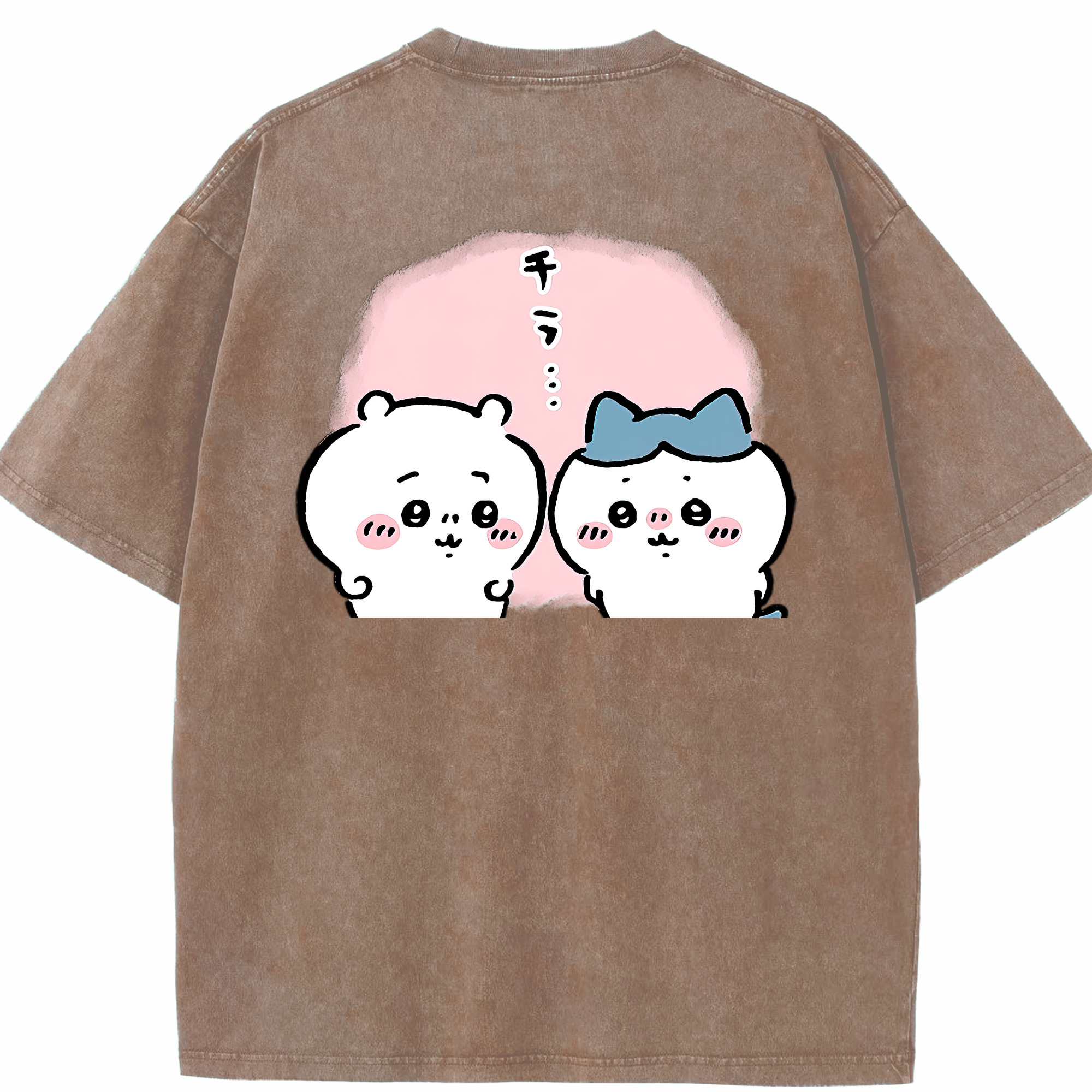（画像用） ちいかわ ハチワレ Chii-kawa hachiware 綿100% ヴィンテージ風 半袖Tシャツ（背面プリント）