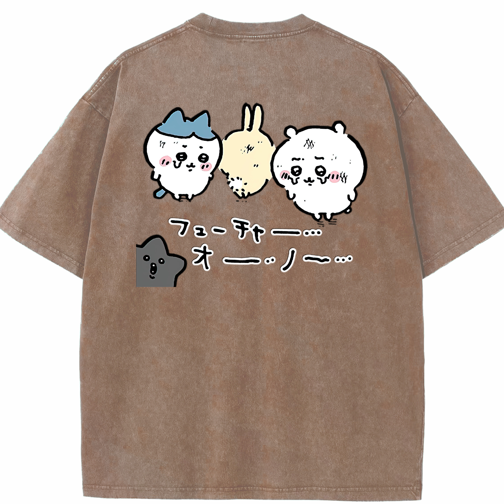 （画像用） ちいかわ ハチワレ Chii-kawa hachiware 綿100% ヴィンテージ風 半袖Tシャツ（背面プリント）