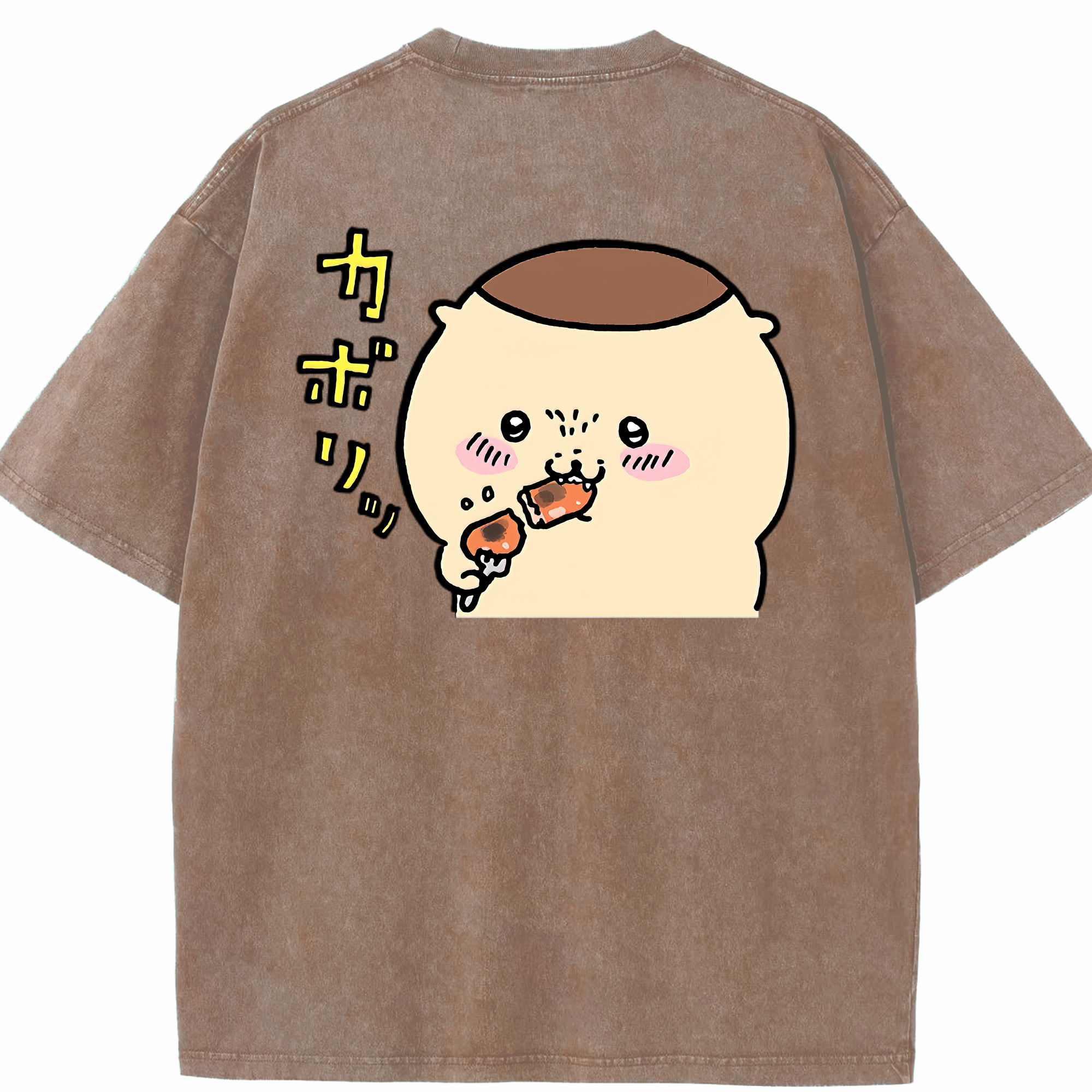 （画像用） ちいかわ くりまんじゅう Chii-kawa kuri manjū 綿100% ヴィンテージ風 半袖Tシャツ（背面プリント）