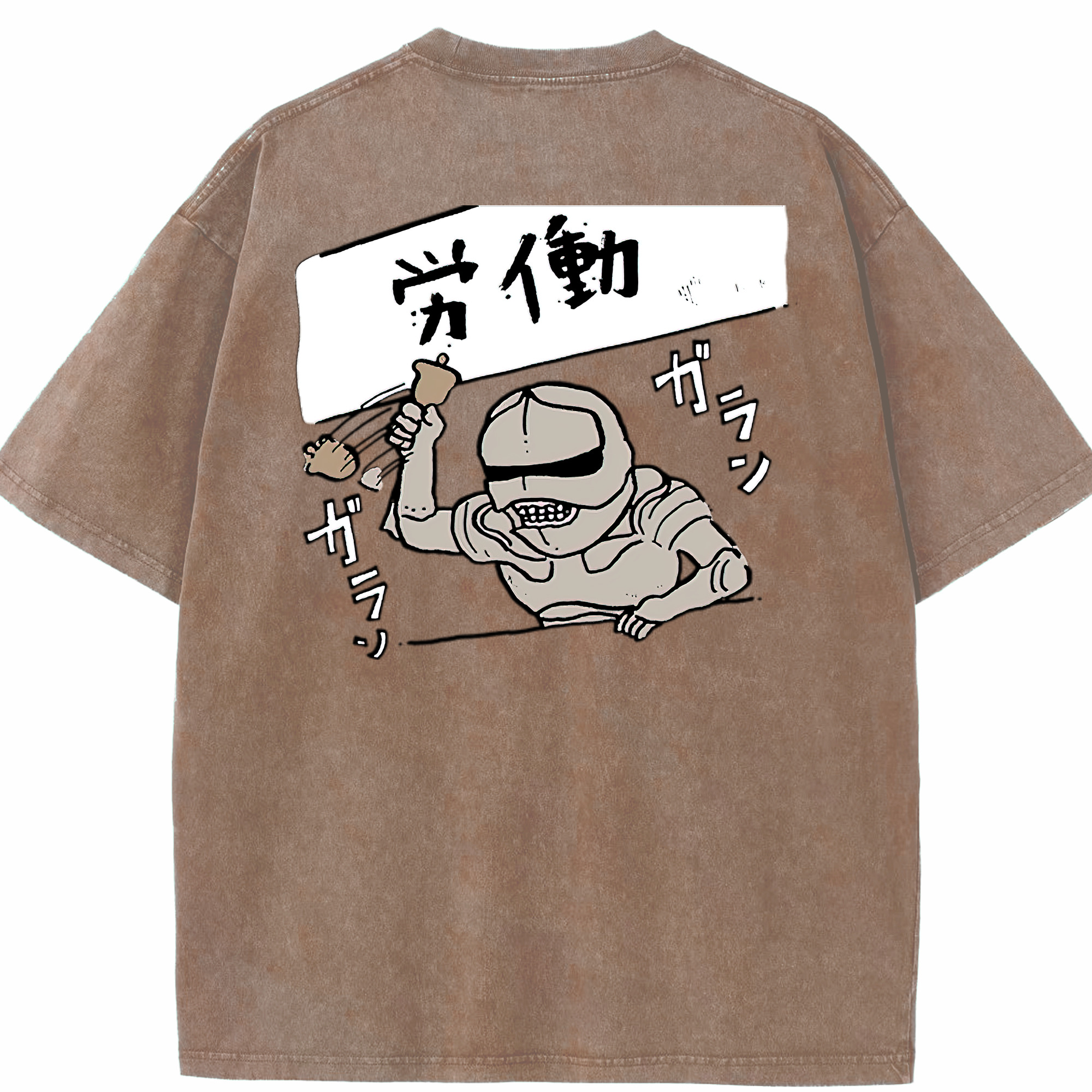 （画像用） ちいかわ 労働の鎧さん Chii-kawa Mr. Armor of Labor 綿100% ヴィンテージ風 半袖Tシャツ（背面プリント）