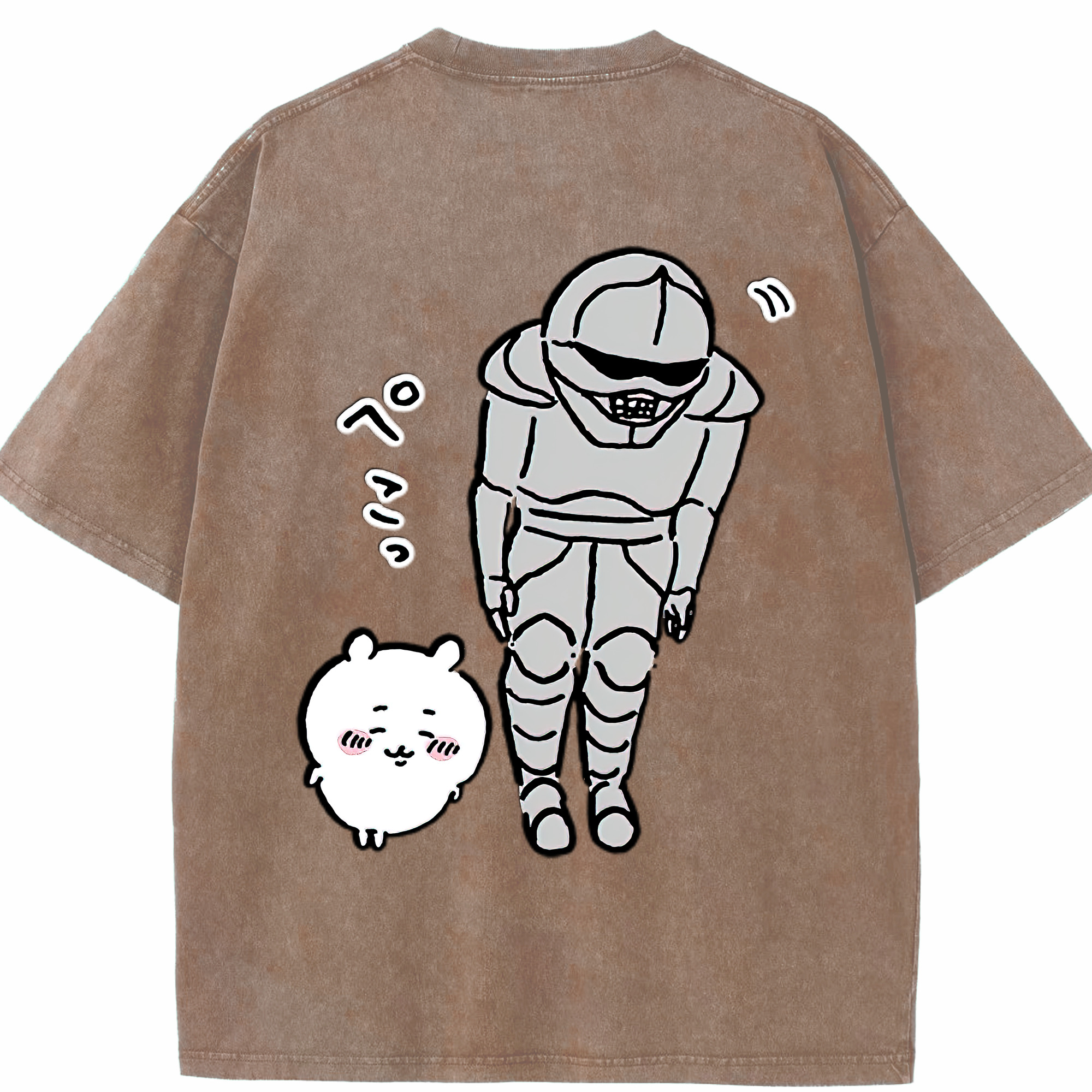 （画像用） ちいかわ 労働の鎧さん Chii-kawa Mr. Armor of Labor 綿100% ヴィンテージ風 半袖Tシャツ（背面プリント）