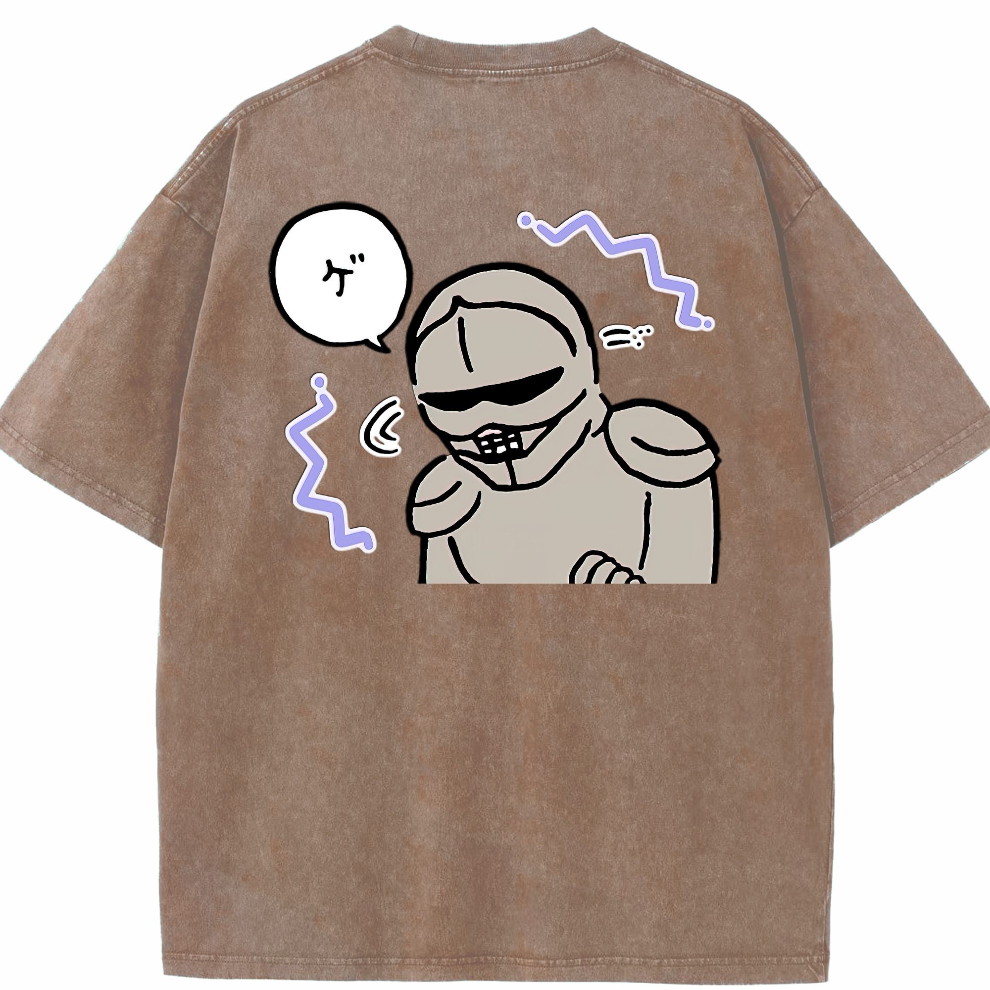 （画像用） ちいかわ 労働の鎧さん Chii-kawa Mr. Armor of Labor 綿100% ヴィンテージ風 半袖Tシャツ（背面プリント）