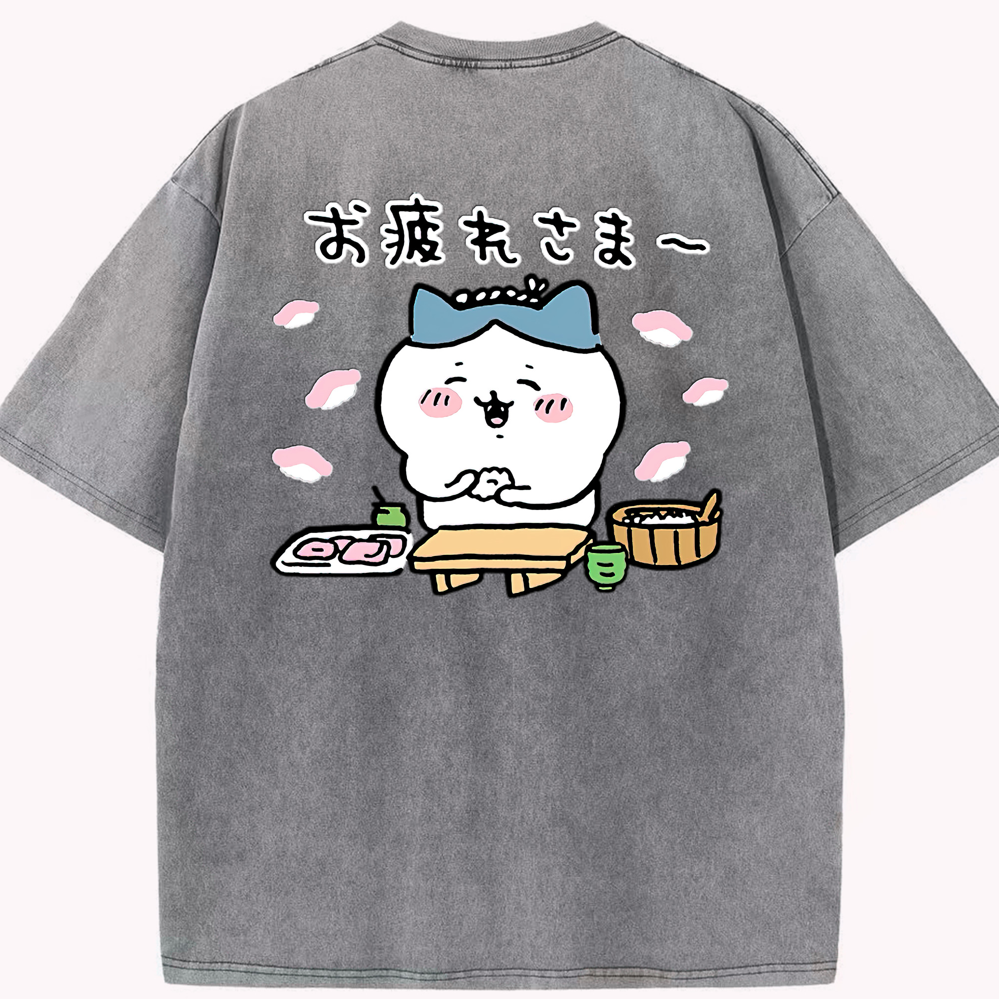 （画像用） ちいかわ ハチワレ Chii-kawa hachiware 綿100% ヴィンテージ風 半袖Tシャツ（背面プリント）