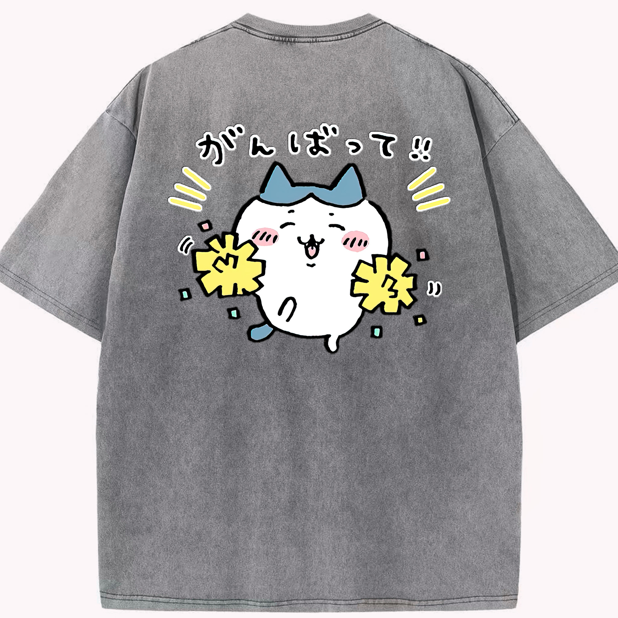 （画像用） ちいかわ ハチワレ Chii-kawa hachiware 綿100% ヴィンテージ風 半袖Tシャツ（背面プリント）