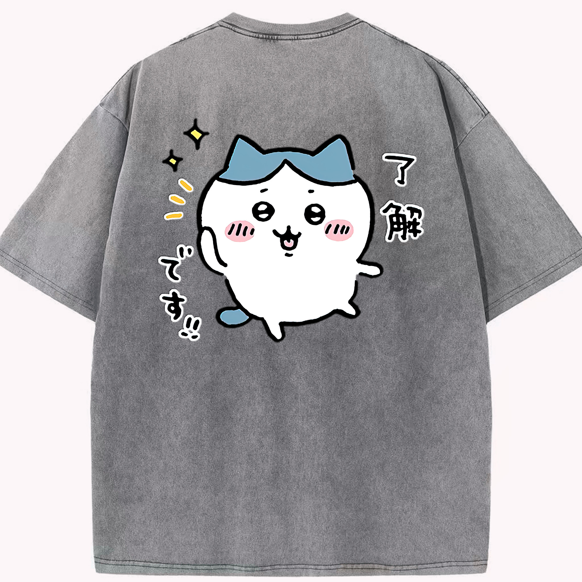 （画像用） ちいかわ ハチワレ Chii-kawa hachiware 綿100% ヴィンテージ風 半袖Tシャツ（背面プリント）