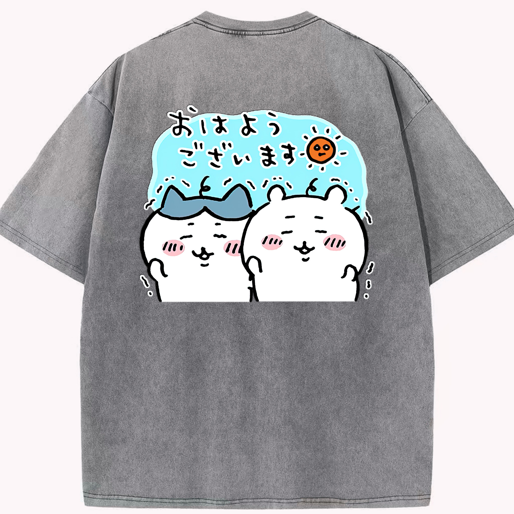 （画像用） ちいかわ ハチワレ Chii-kawa hachiware 綿100% ヴィンテージ風 半袖Tシャツ（背面プリント）