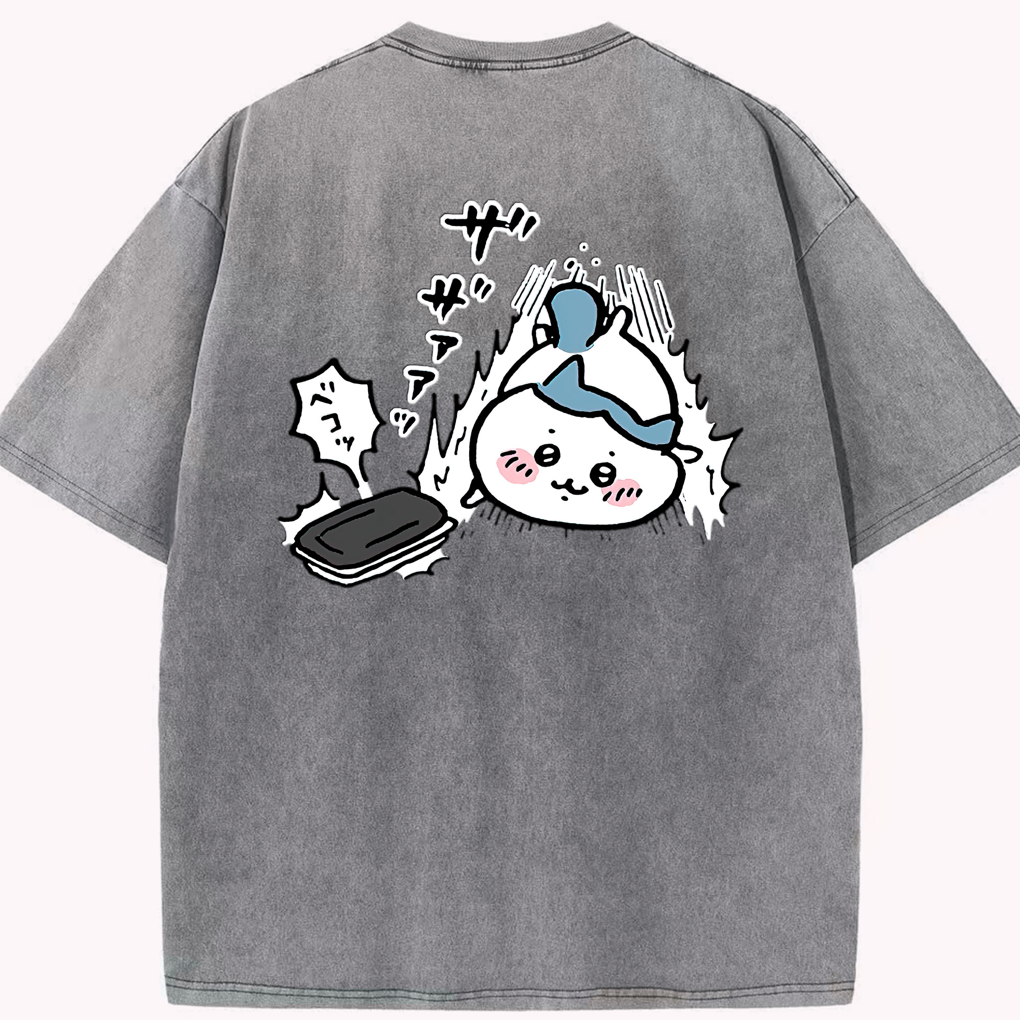 （画像用） ちいかわ ハチワレ Chii-kawa hachiware 綿100% ヴィンテージ風 半袖Tシャツ（背面プリント）