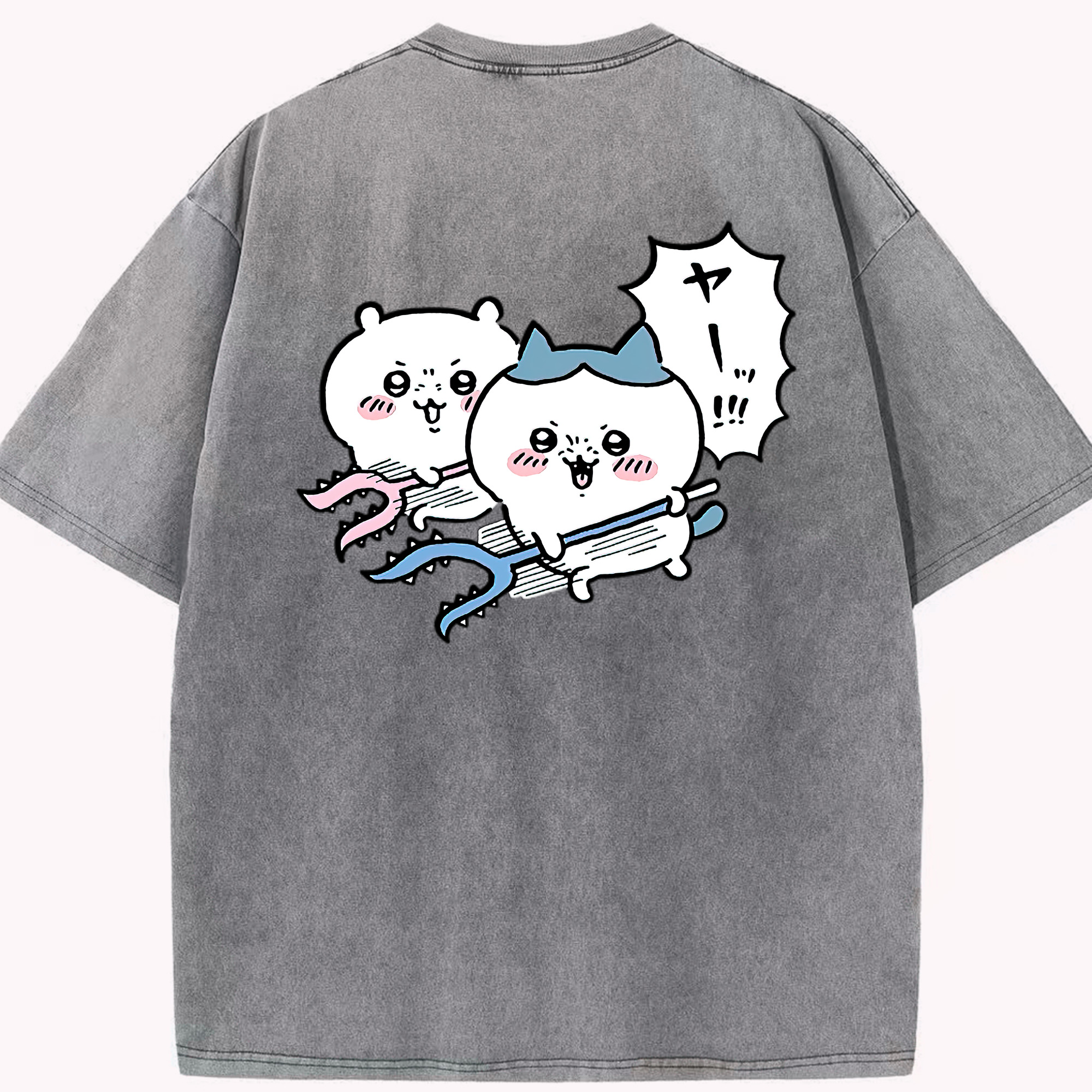 （画像用） ちいかわ ハチワレ Chii-kawa hachiware 綿100% ヴィンテージ風 半袖Tシャツ（背面プリント）