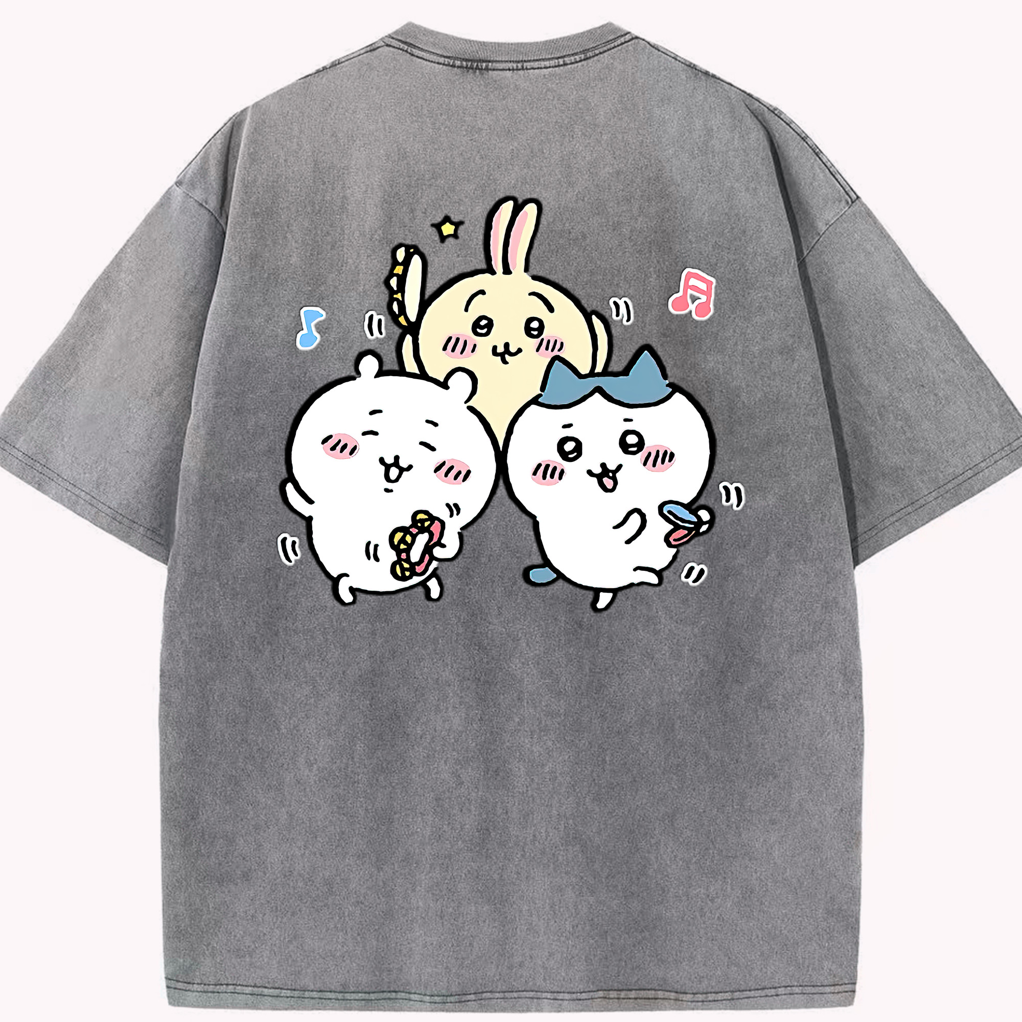 （画像用） ちいかわ ハチワレ Chii-kawa hachiware 綿100% ヴィンテージ風 半袖Tシャツ（背面プリント）