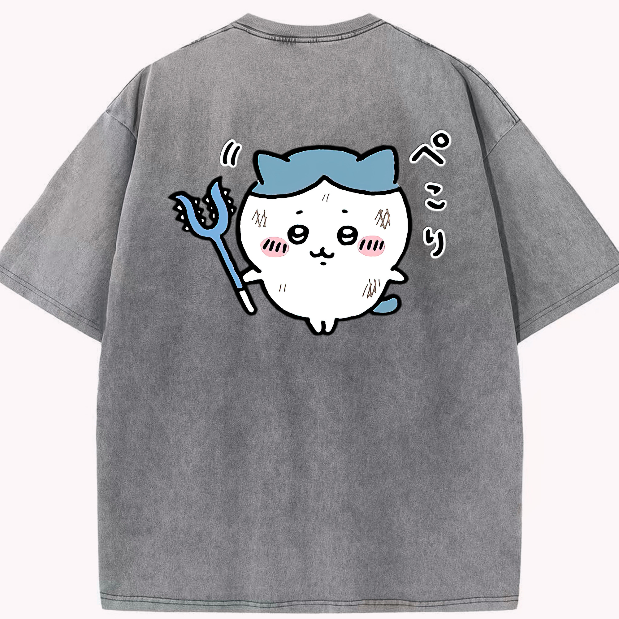 （画像用） ちいかわ ハチワレ Chii-kawa hachiware 綿100% ヴィンテージ風 半袖Tシャツ（背面プリント）