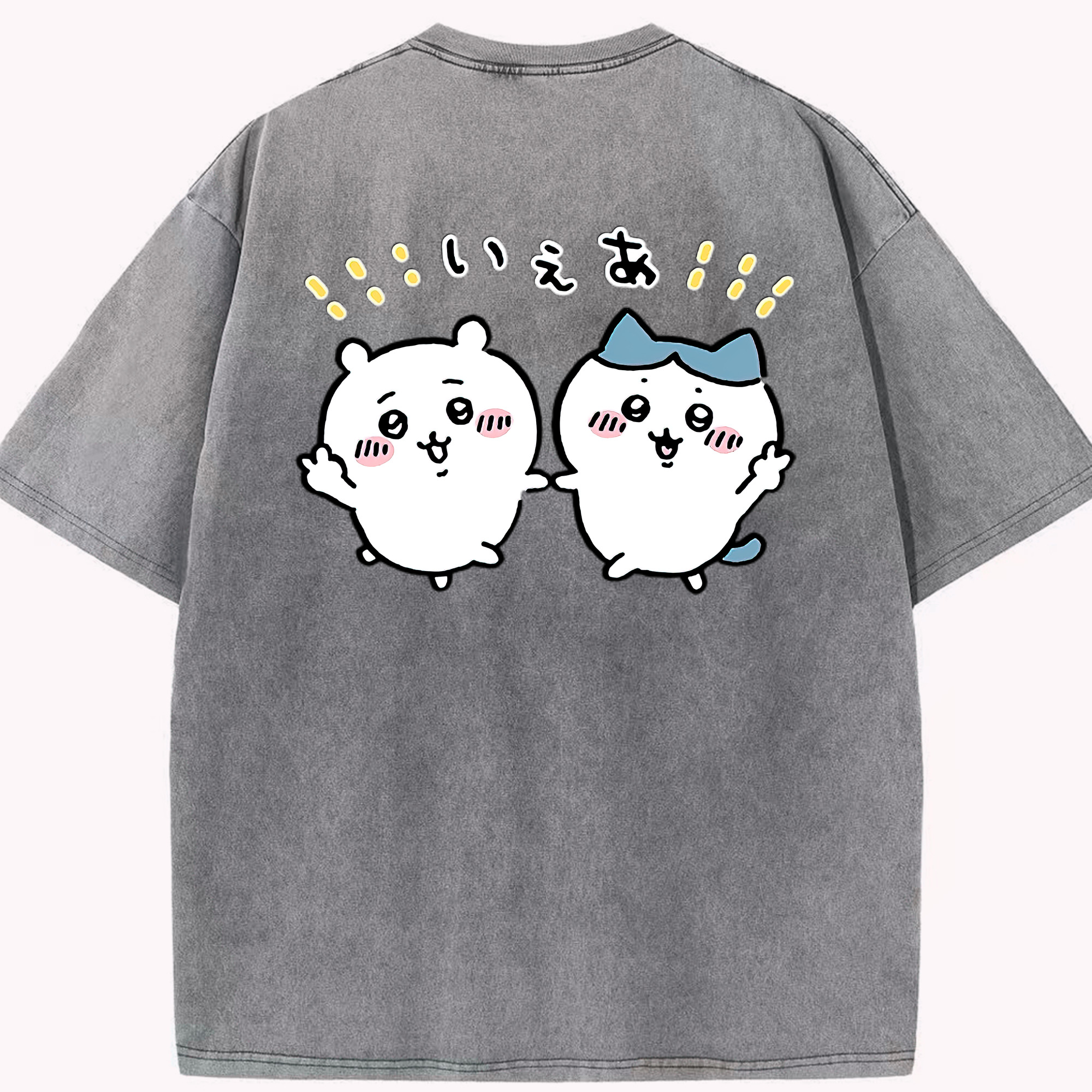 （画像用） ちいかわ ハチワレ Chii-kawa hachiware 綿100% ヴィンテージ風 半袖Tシャツ（背面プリント）