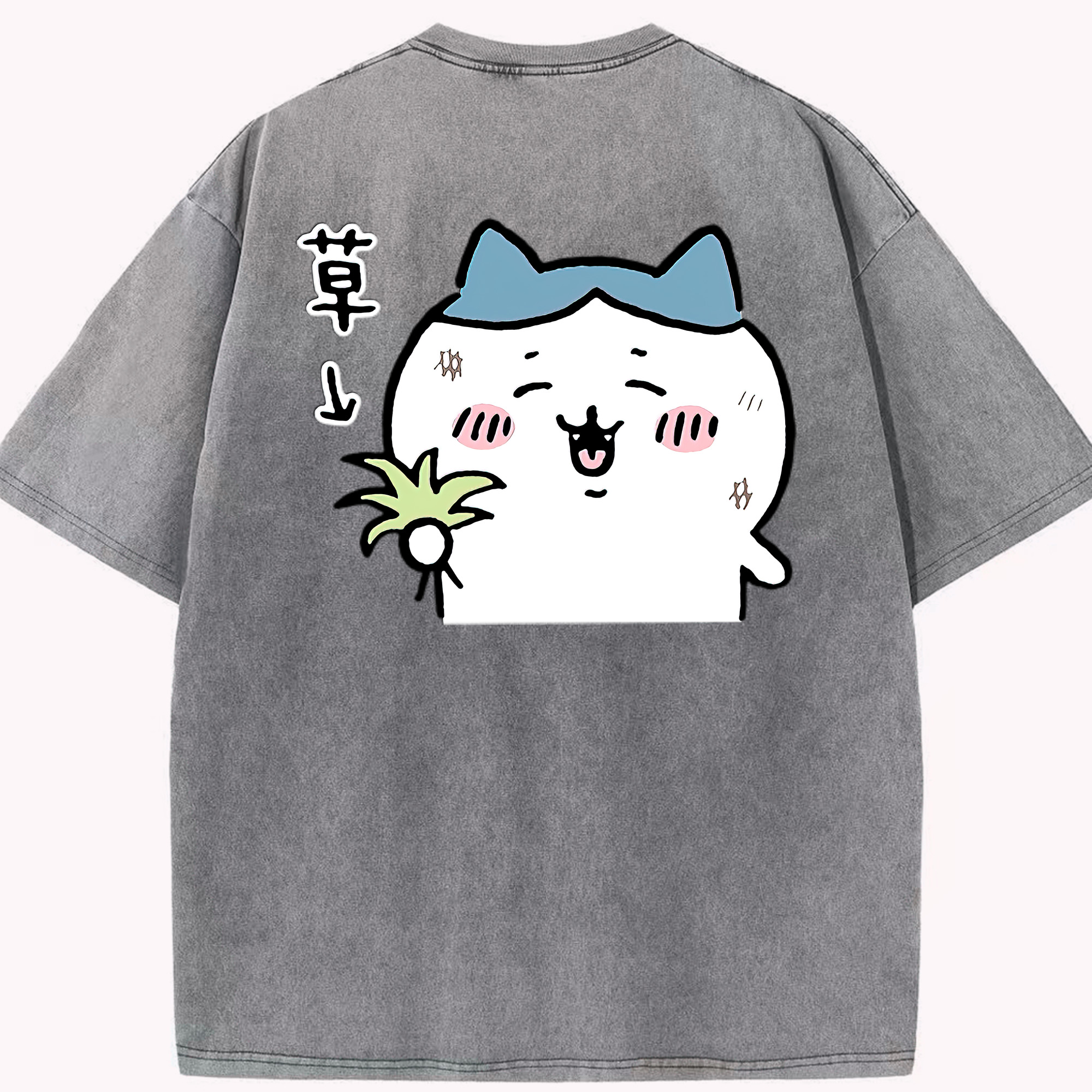 （画像用） ちいかわ ハチワレ Chii-kawa hachiware 綿100% ヴィンテージ風 半袖Tシャツ（背面プリント）