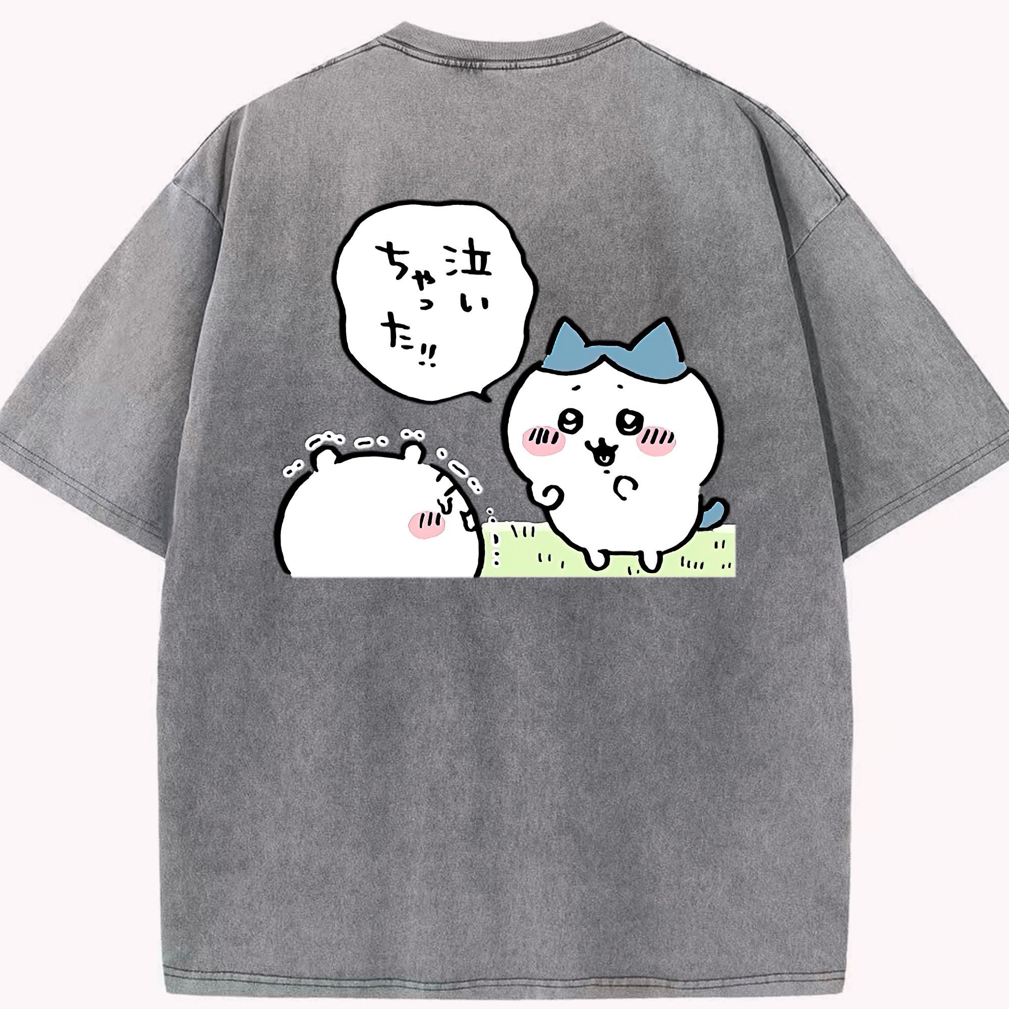 （画像用） ちいかわ ハチワレ Chii-kawa hachiware 綿100% ヴィンテージ風 半袖Tシャツ（背面プリント）