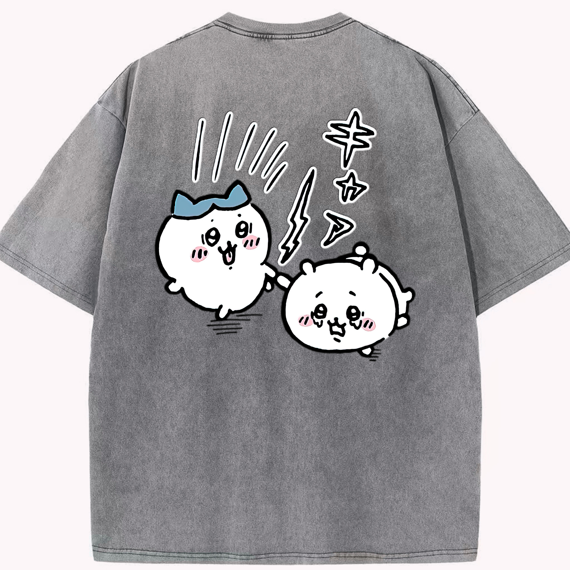 （画像用） ちいかわ ハチワレ Chii-kawa hachiware 綿100% ヴィンテージ風 半袖Tシャツ（背面プリント）