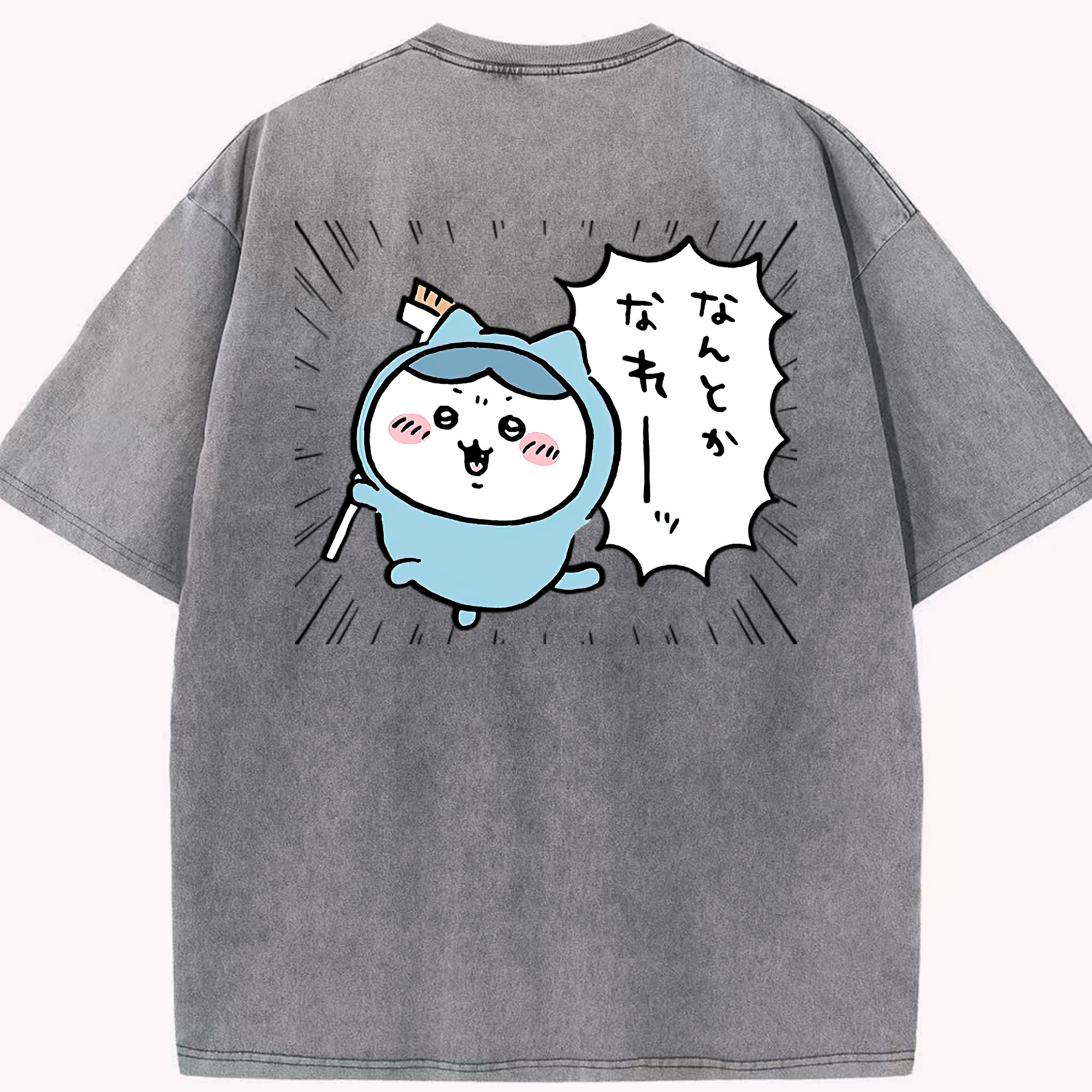 （画像用） ちいかわ ハチワレ Chii-kawa hachiware 綿100% ヴィンテージ風 半袖Tシャツ（背面プリント）