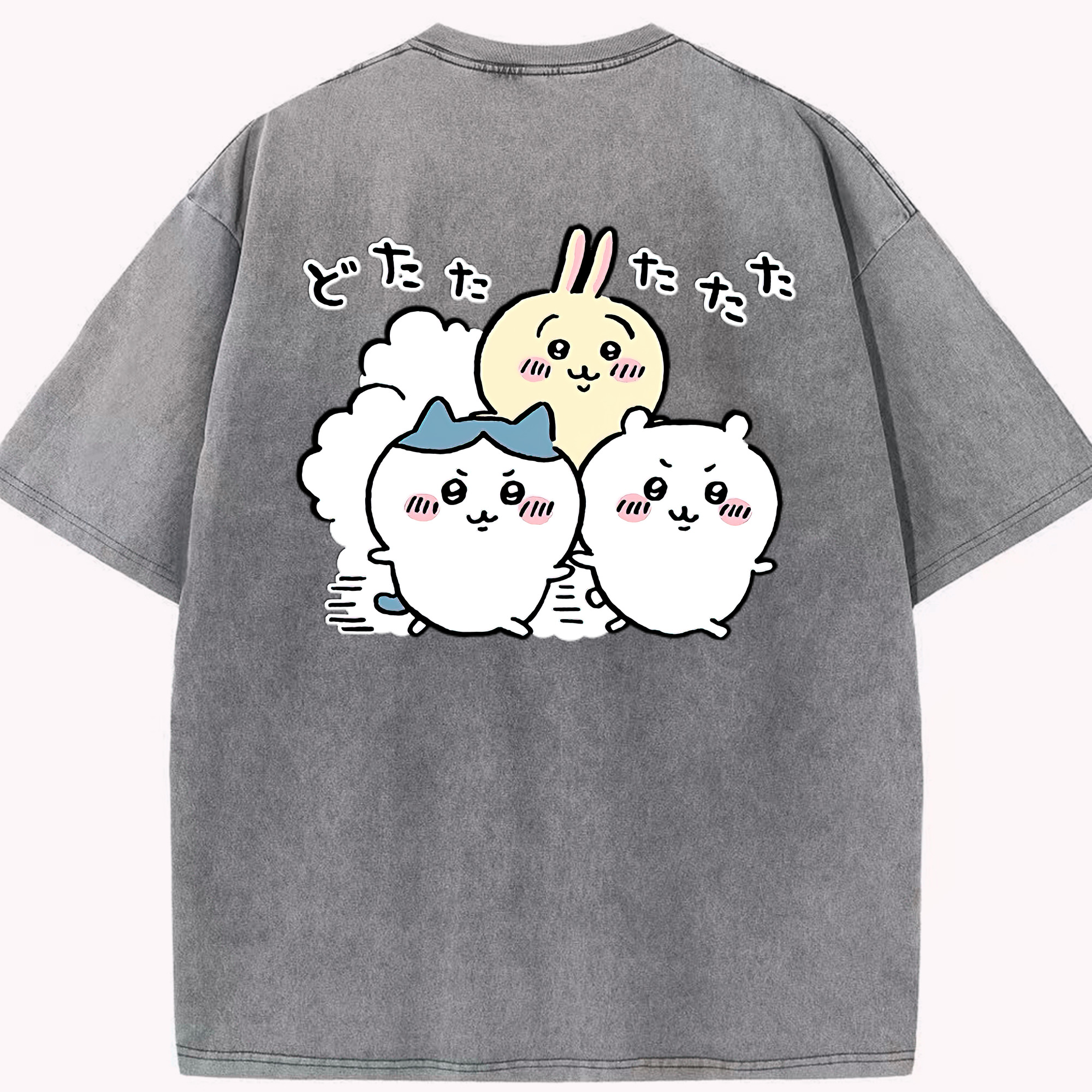 （画像用） ちいかわ ハチワレ Chii-kawa hachiware 綿100% ヴィンテージ風 半袖Tシャツ（背面プリント）