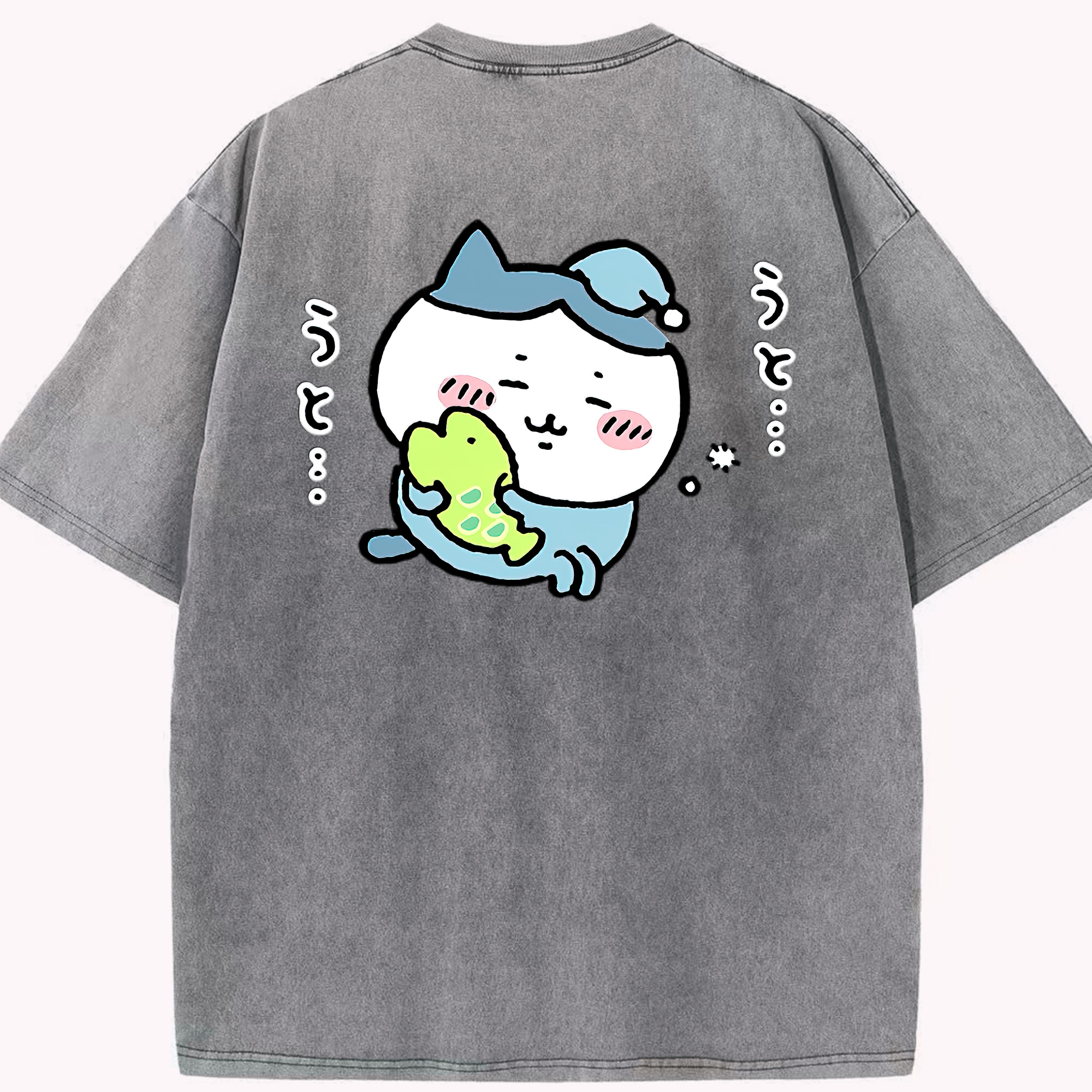 （画像用） ちいかわ ハチワレ Chii-kawa hachiware 綿100% ヴィンテージ風 半袖Tシャツ（背面プリント）