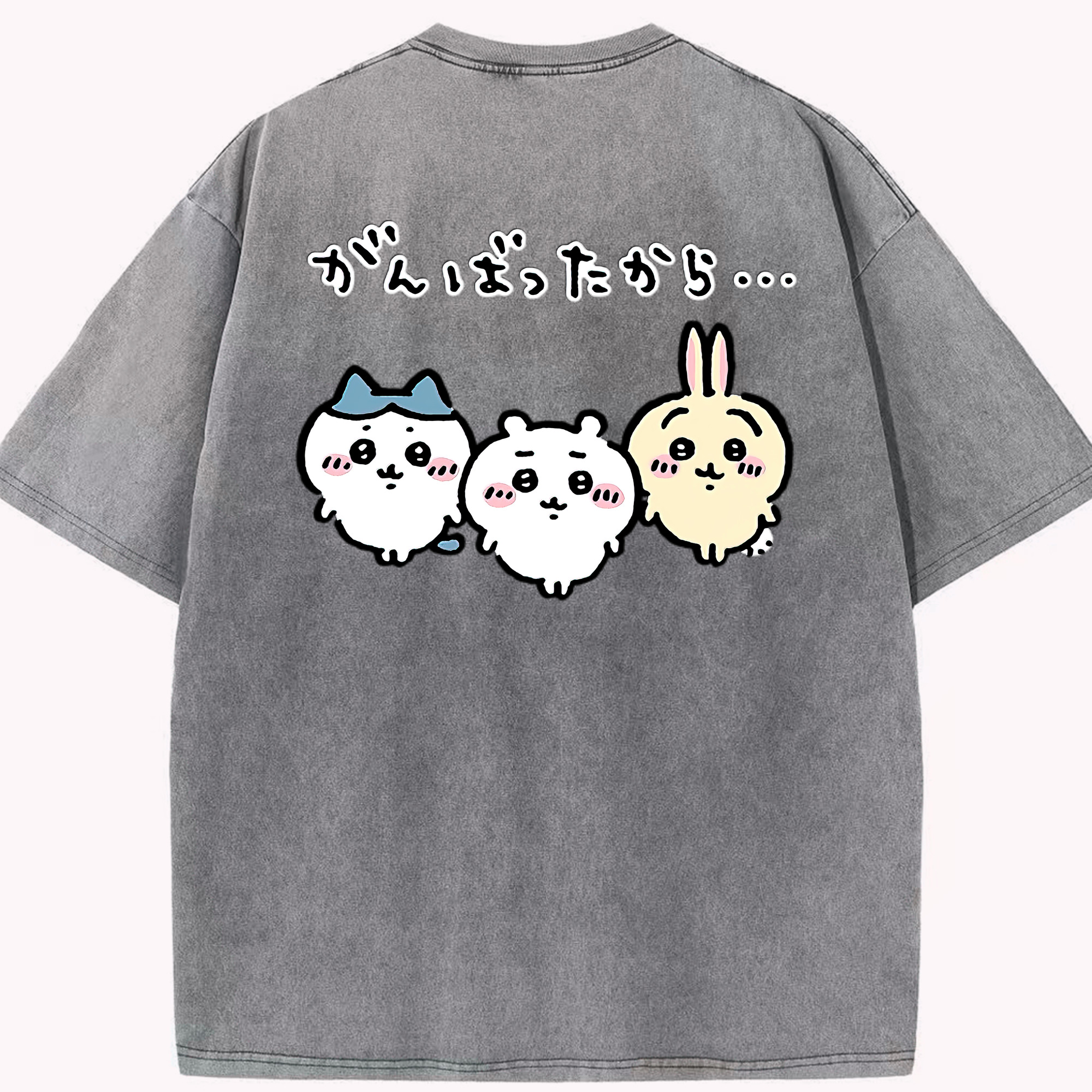 （画像用） ちいかわ ハチワレ Chii-kawa hachiware 綿100% ヴィンテージ風 半袖Tシャツ（背面プリント）
