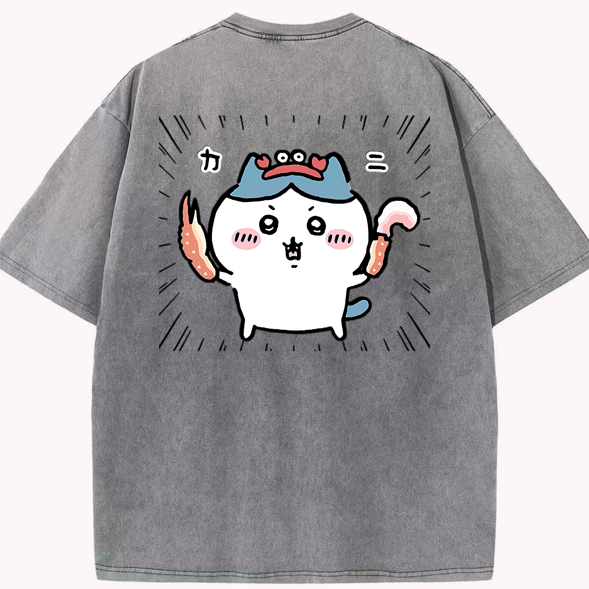 （画像用） ちいかわ ハチワレ Chii-kawa hachiware 綿100% ヴィンテージ風 半袖Tシャツ（背面プリント）