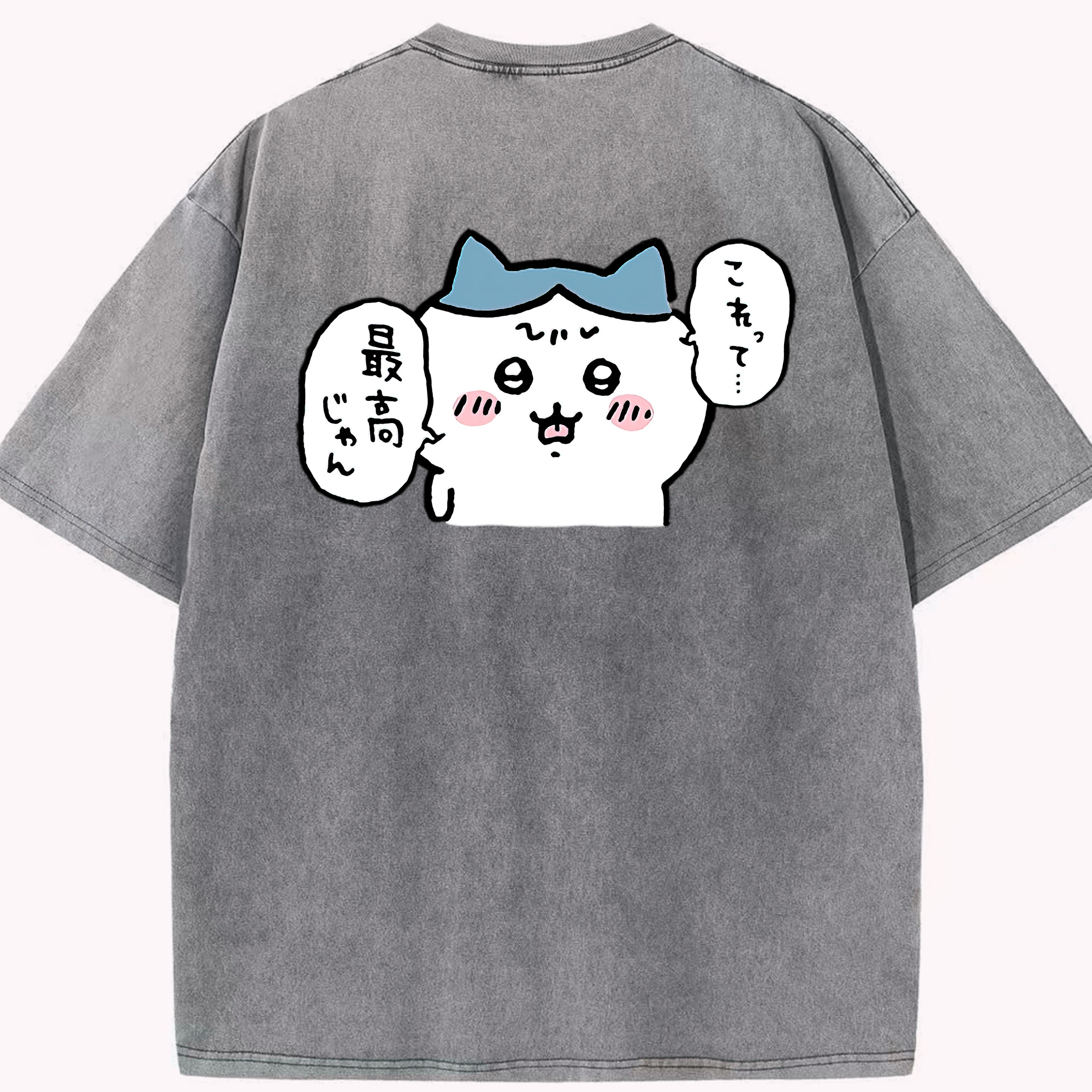 （画像用） ちいかわ ハチワレ Chii-kawa hachiware 綿100% ヴィンテージ風 半袖Tシャツ（背面プリント）