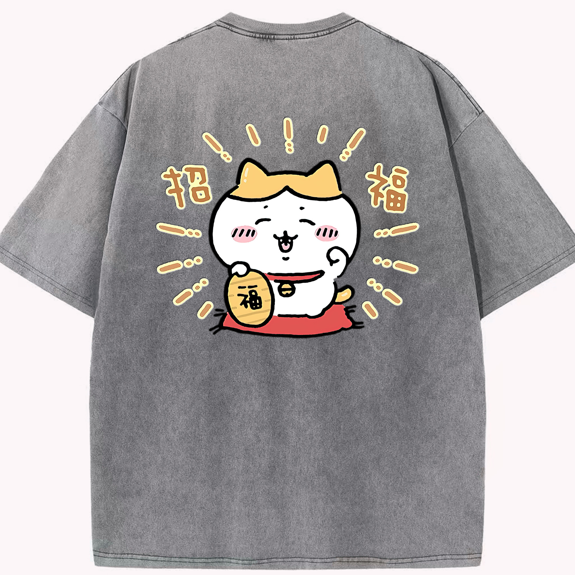 （画像用） ちいかわ ハチワレ Chii-kawa hachiware 綿100% ヴィンテージ風 半袖Tシャツ（背面プリント）