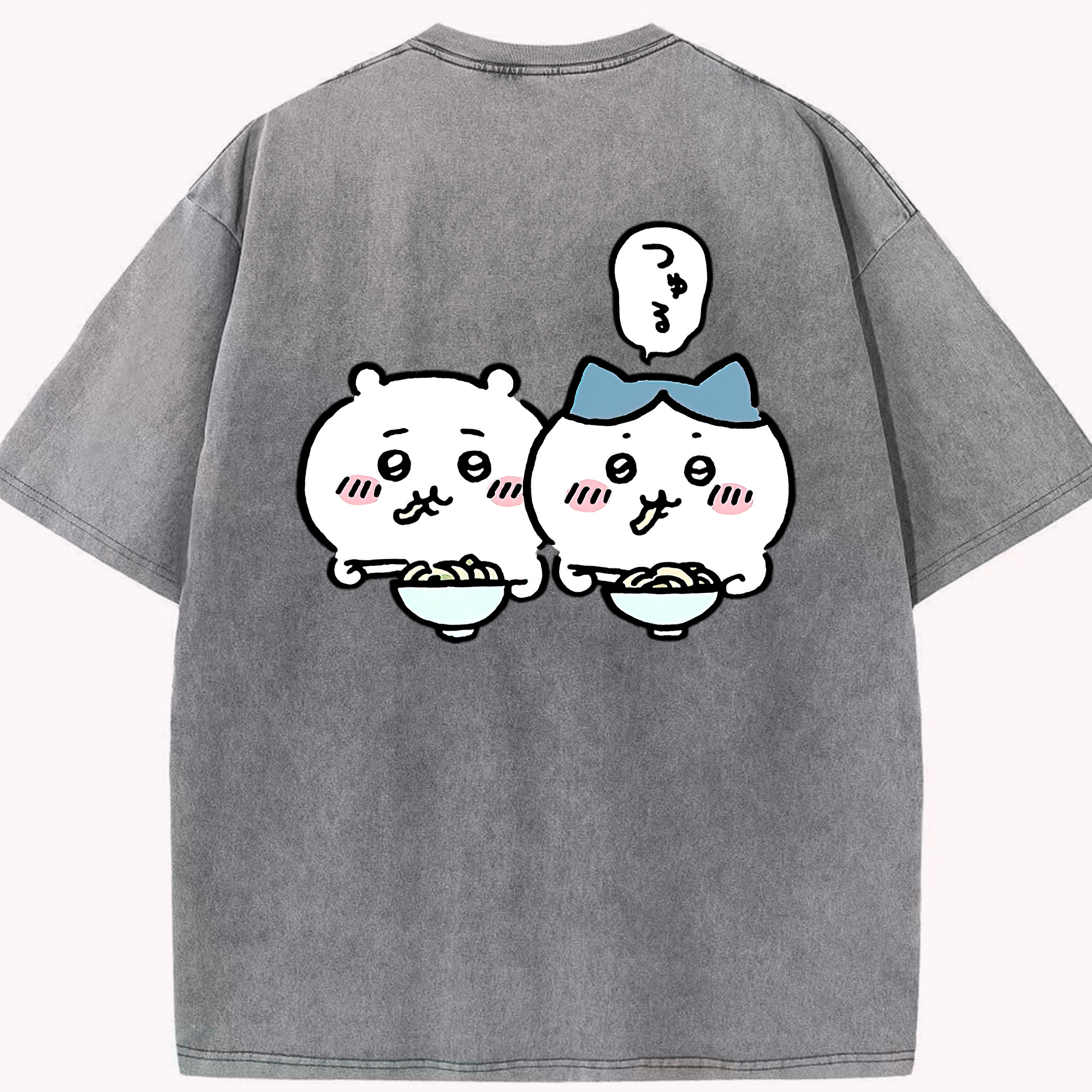 （画像用） ちいかわ ハチワレ Chii-kawa hachiware 綿100% ヴィンテージ風 半袖Tシャツ（背面プリント）