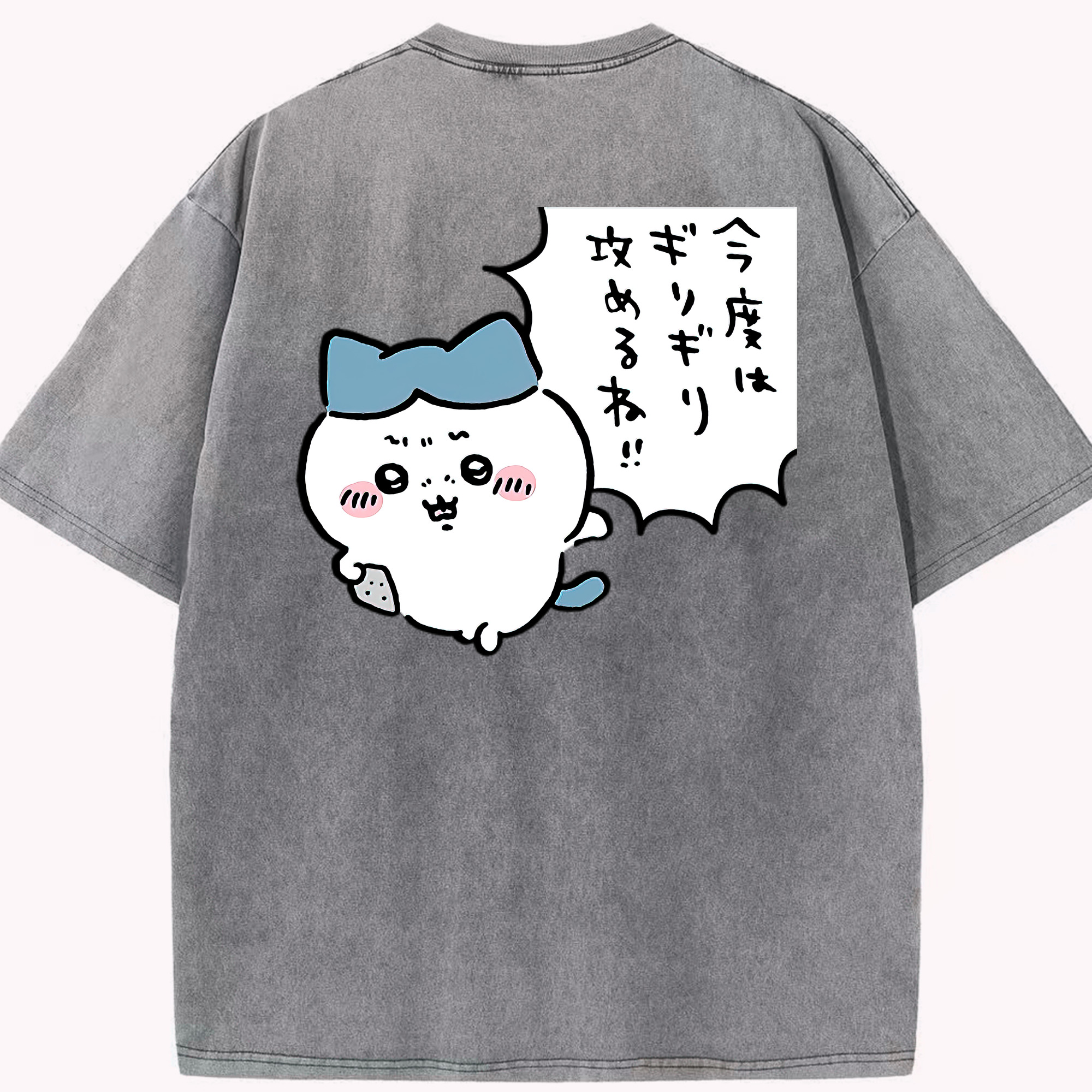 （画像用） ちいかわ ハチワレ Chii-kawa hachiware 綿100% ヴィンテージ風 半袖Tシャツ（背面プリント）