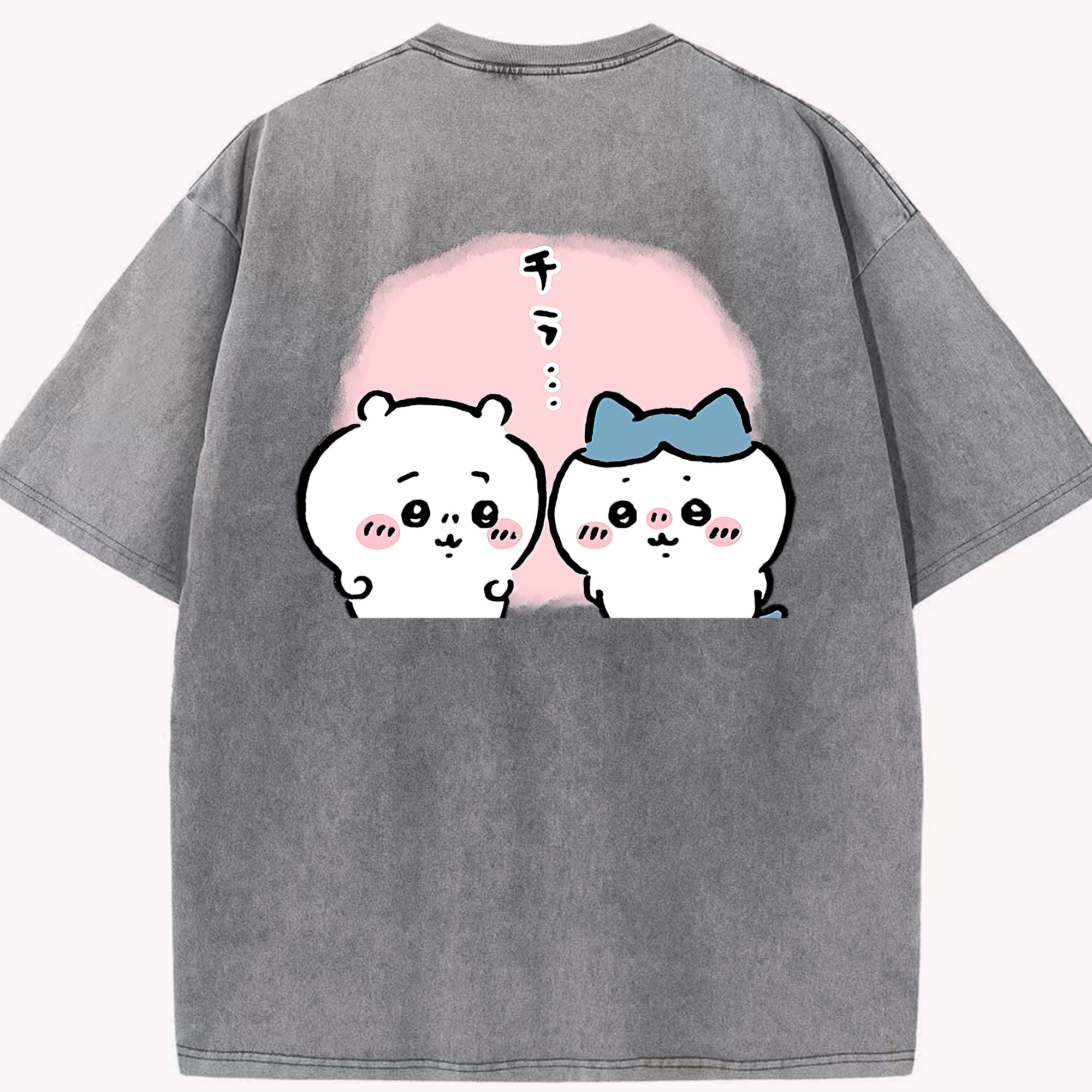 （画像用） ちいかわ ハチワレ Chii-kawa hachiware 綿100% ヴィンテージ風 半袖Tシャツ（背面プリント）