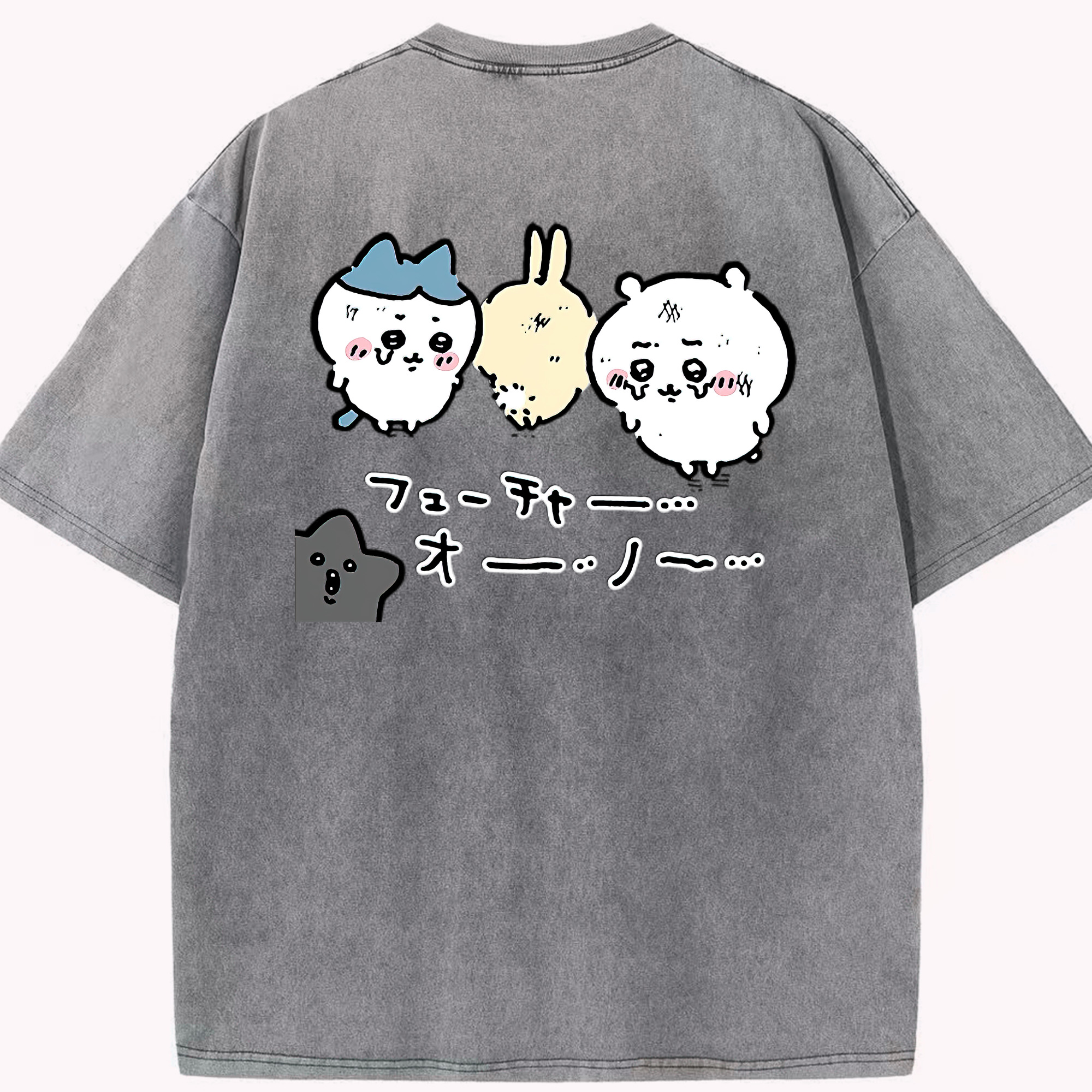 （画像用） ちいかわ ハチワレ Chii-kawa hachiware 綿100% ヴィンテージ風 半袖Tシャツ（背面プリント）