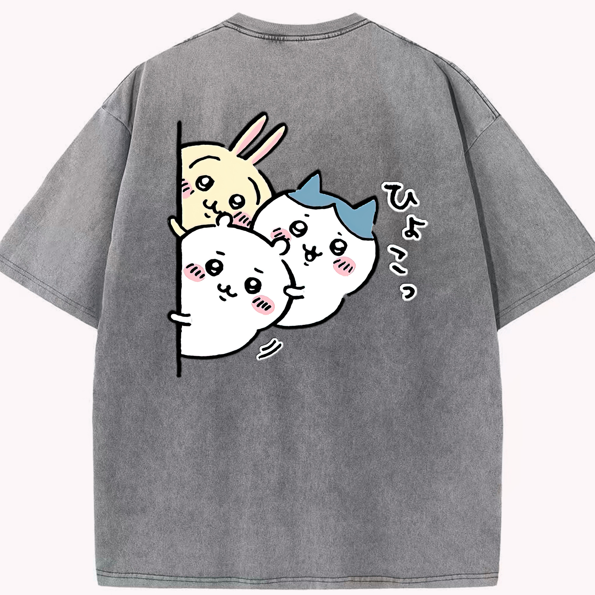 （画像用） ちいかわ うさぎ Chii-kawa usagi 綿100% ヴィンテージ風 半袖Tシャツ（背面プリント）